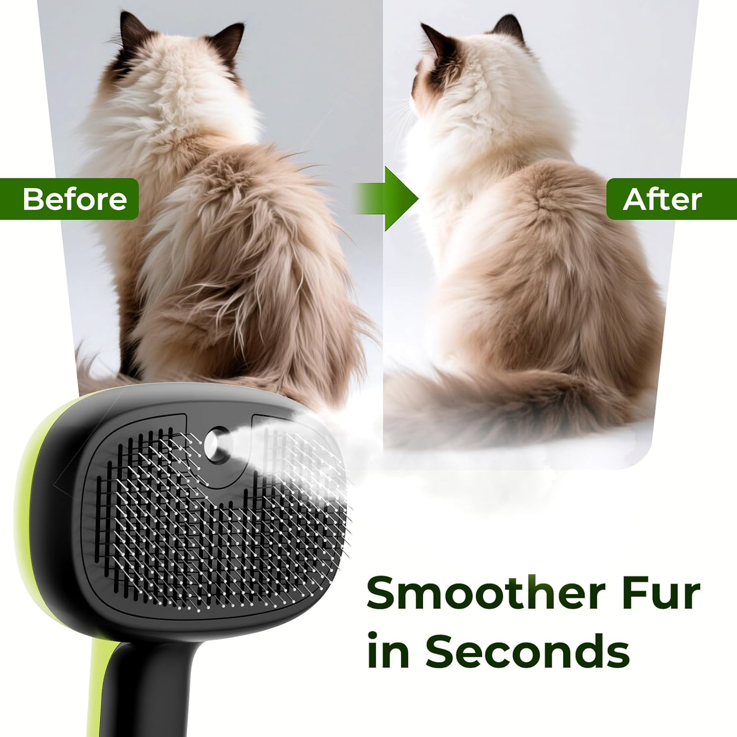 Pecute Cat Steam Brush, Self-Cleaning Steam Cat Brush with 2 Water Spray Modes, Large Capacity Tank, Steaming Renu Dog Brush for Shedding Massaging Grooming, Cool Mist Only - Happypetzone.online - Image 7