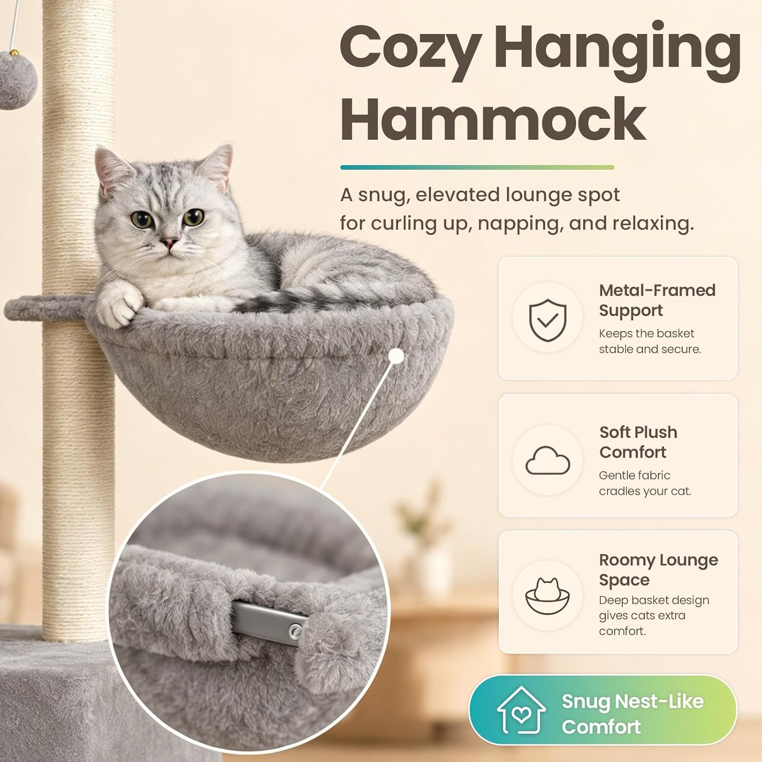 Small Cat Tree Tower for Indoor Cats, 40 in Medium Compact Adults Cat Beds Trees with 2 Condos, Sisal Scratching Post, Large Perch Platform, Multi-Level Kitty Kitten Climbing Stands House(Light Grey) - Happypetzone.online - Image 4