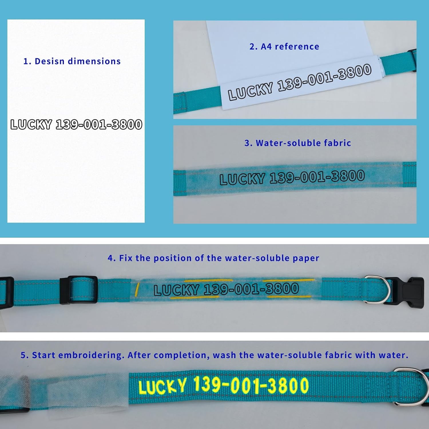 DIY Personalized Embroidered Dog Collar - Custom Hand-Stitched Name & Number, Reflective Adjustable Pet Collar for Small/Medium/Large Dogs & Cats, Durable Nylon with Steel D-Ring (Teal, Large) - Happypetzone.online - Image 5