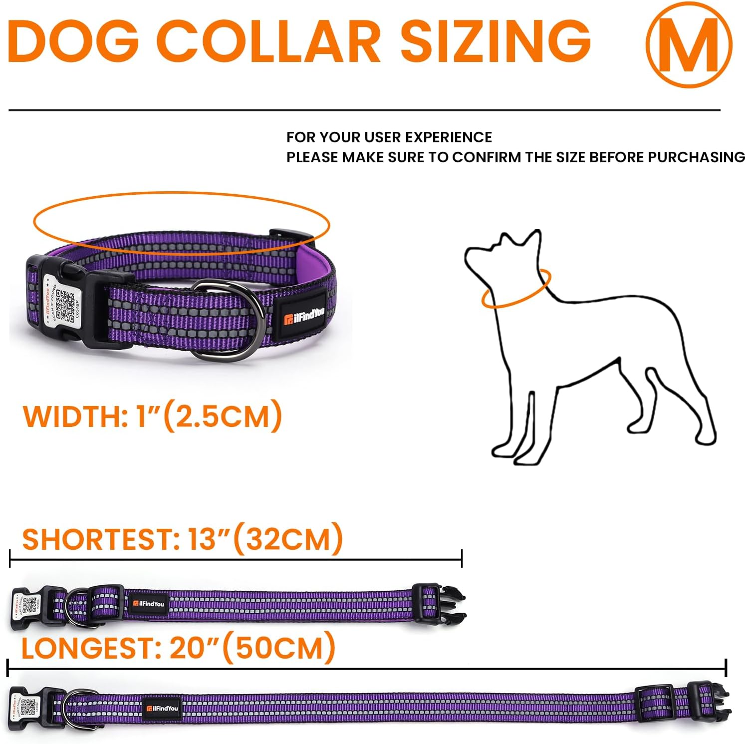 Reflective Dog Collar with QR Code Tag, Personalized Dog Collar, Safety Night Visibility, Anti-Loss Function (Purple, Medium) - Happypetzone.online - Image 4