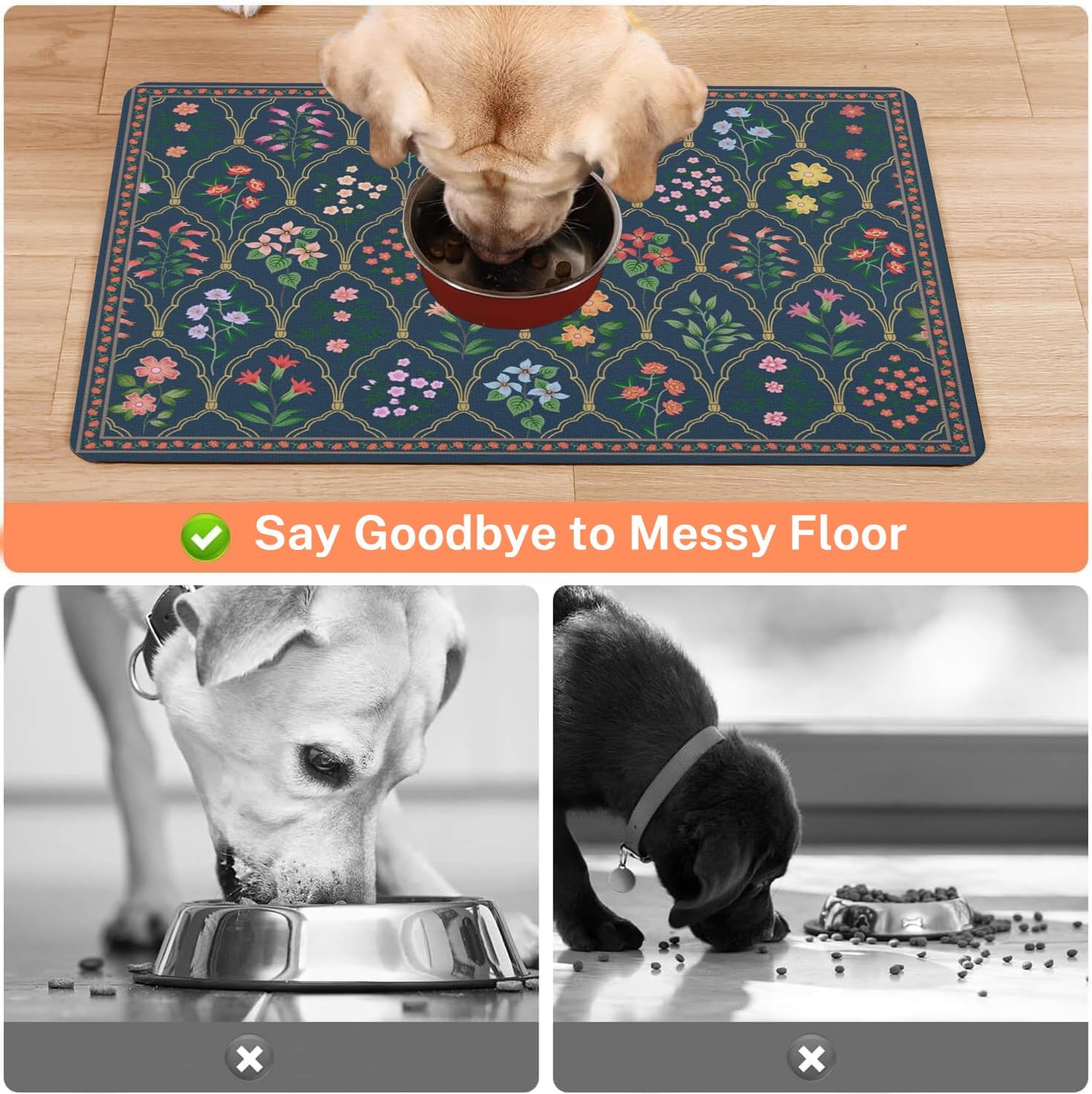 Absorbent Pet Dog Bowl Mat for Food and Water, Pet Cat Food Feeding Mat with Non Slip Rubber Backing, Dog Food Mats for Floors Waterproof, 12"x20" - Happypetzone.online - Image 3