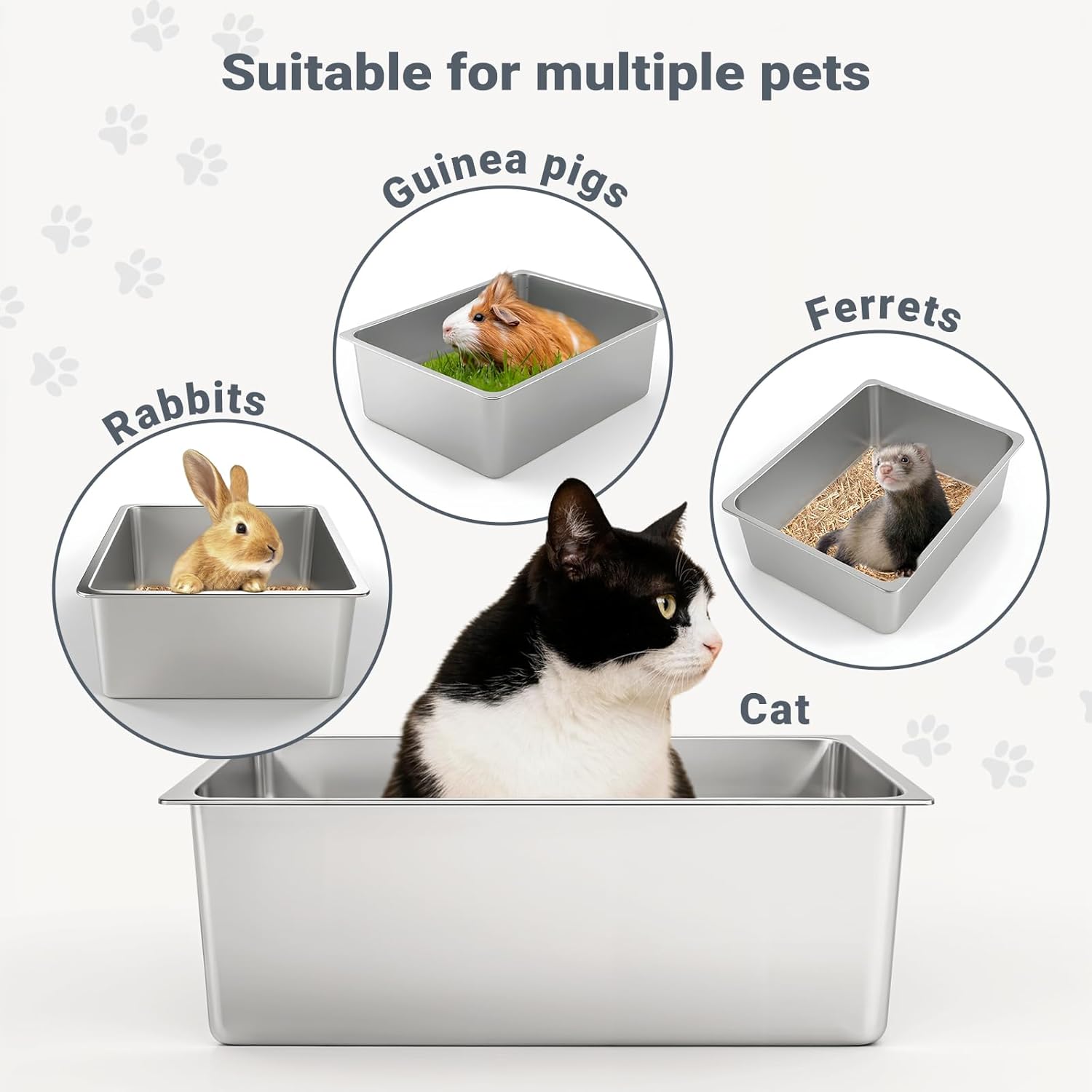 Kirecoo Stainless Steel Cat Litter Box - Metal High Sided Cat Pan, Large Stainless Steel Box, Indoor Litter Tray, Non Stick, No Smell, Easy to Clean, Pet Toilet Supplies for Kitten, Kitty, Rabbit - Happypetzone.online - Image 6