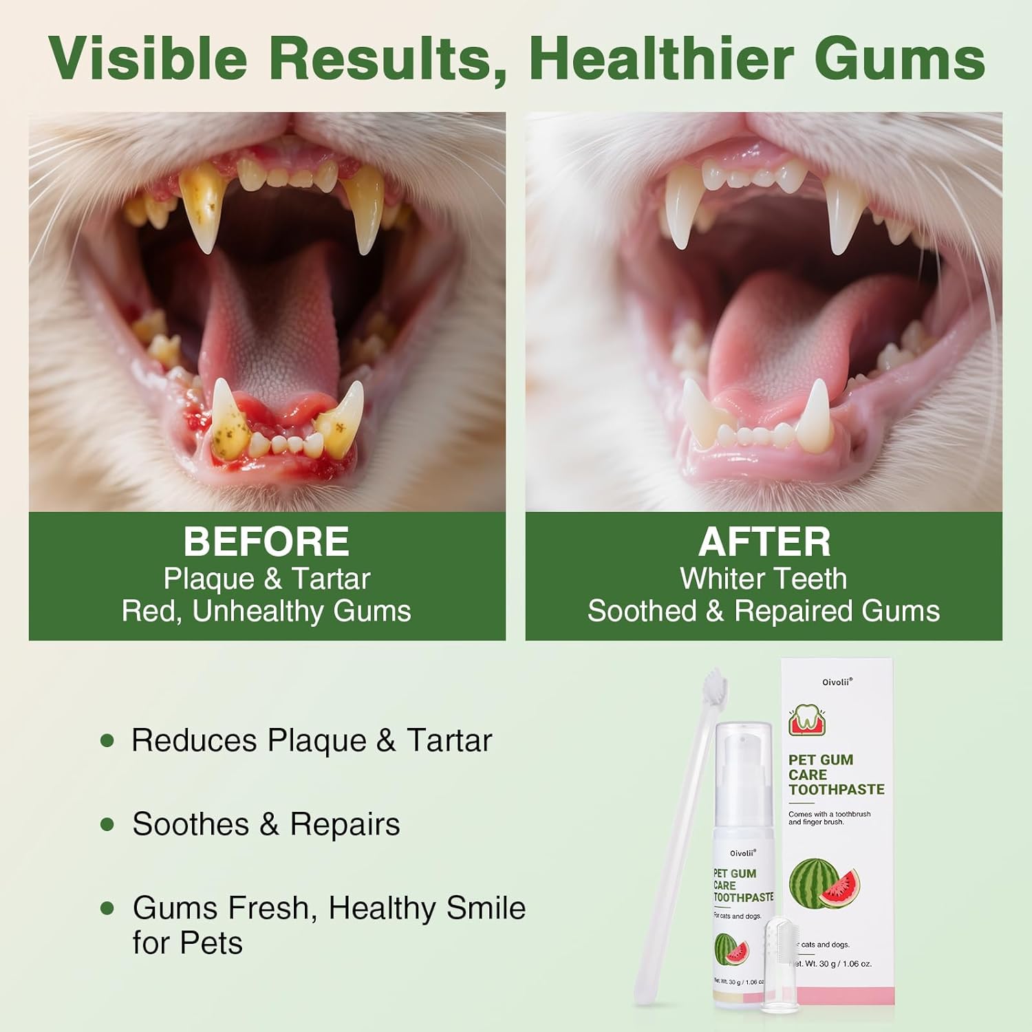 Cat Toothpaste Kit for Gum Care – Watermelon Flavor Dental Toothpaste with Finger Brush & Long-Handle Toothbrush – Soothes Gums, Freshens Breath, Reduces Plaque – Safe & Gentle for Daily Use - Happypetzone.online - Image 4