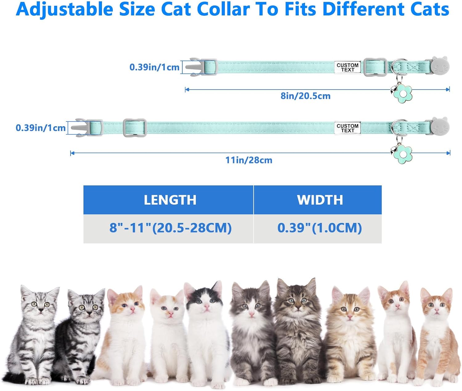 Custom Glow in the Dark Cat Collar with Breakaway Buckle Anti-Lost Nameplate Luminous Cat Collar - Adjustable Size (8-11 Inch) for Kittens Cats, Personalized Laser Engraving ID Tag & Removable Bell - Happypetzone.online - Image 6