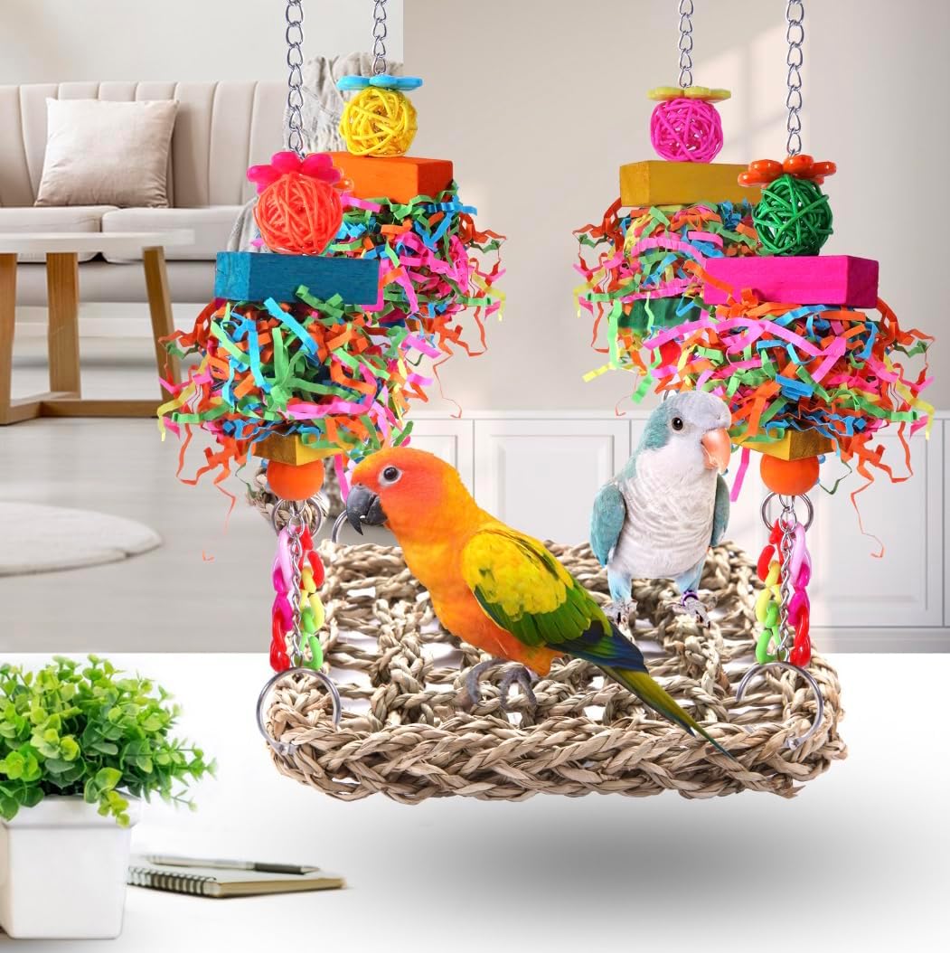 Parakeet Toys Bird Toys Conure Toys Birdcage Stands Bird Foraging Wall Seagrass Woven Hammock Swing Mat for Lovebirds,Cockatiel,Budgie and Other Small to Middle Birds - Happypetzone.online - Image 2