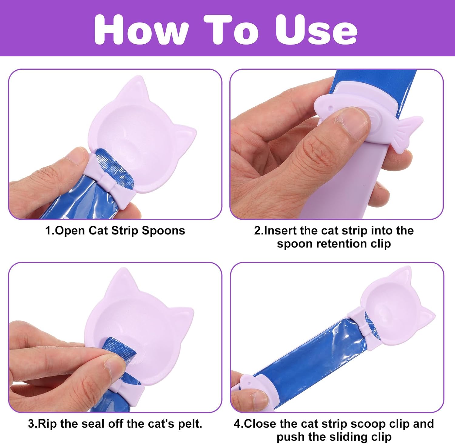 2Pcs Cat Treat Spoons Set, Lickable Cat Treat Spoon Sliding Squeeze Cats Strip Feeder Spoon Multi-Function Wet Treats Dispenser Easy Feeding Spoons for Pets (Purple, Green) - Happypetzone.online - Image 3
