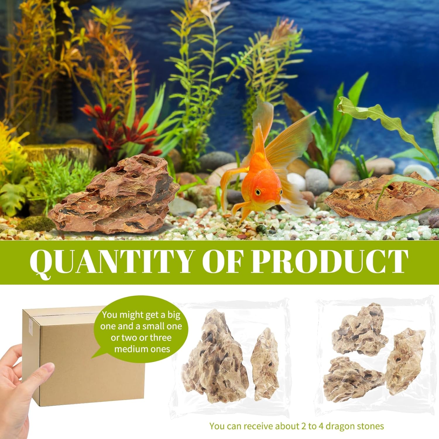 VOKOY 2.5lb Natural Dragon Stones, Aquarium Rocks Decoration Aquascaping Stone Landscaping Model for Fish Tank Decor Terrariums Paludariums Reptile Enclosures Gardens, 2-4 inches - Happypetzone.online - Image 4