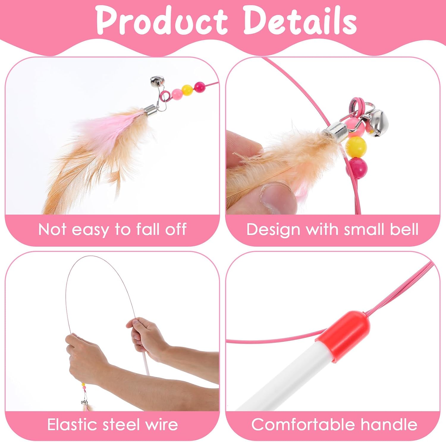 4 Pcs Cat Feather Toys, Cat Feather Wand Toy with Bell Beads Interactive Cats Toys Wand Teaser Wire Wands for Cats Chase Exercise Play - Happypetzone.online - Image 3