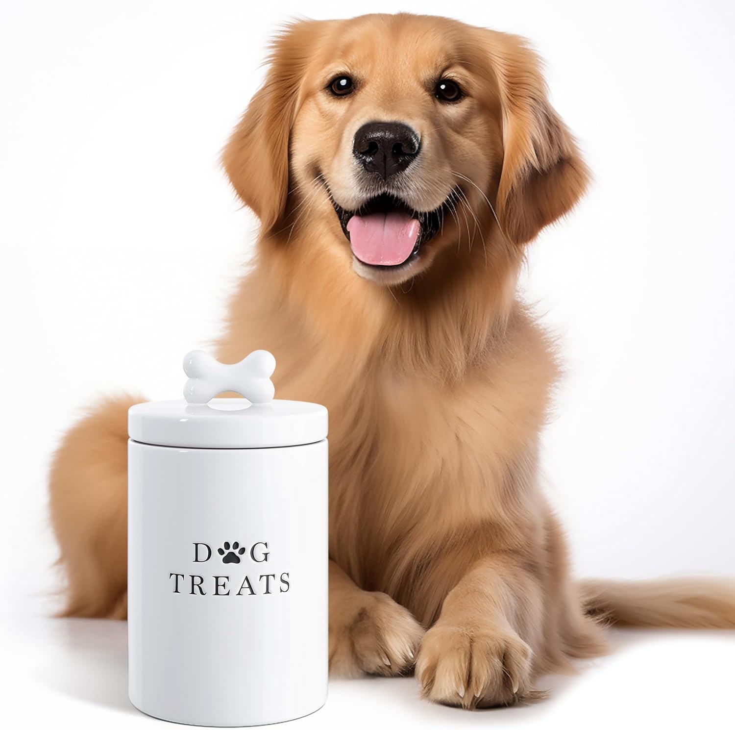 Barnyard Designs Large Dog Treat Container Airtight with Lid, Cute Rustic Ceramic Dog Treat Storage Jar for Kitchen Counter (White) - Happypetzone.online - Image 6