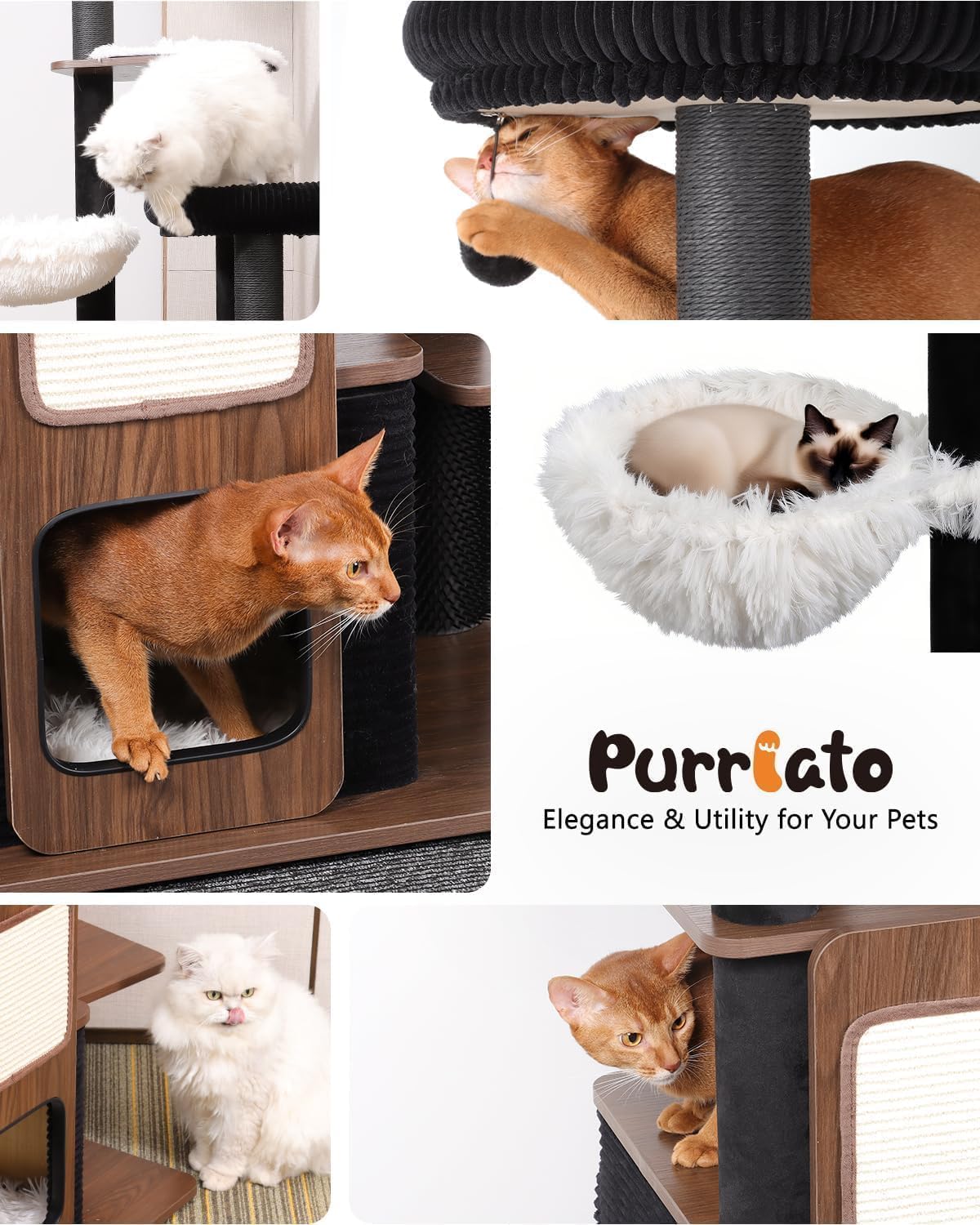 63" Modern Cat Tree Tower for Indoor Cats, Heavy Duty Cat Trees for Large Cat, Adult Maine Coon Cat Tree Tower with Scratching Post, Extra Large Top Perch, Cat Condos (Black) - Happypetzone.online - Image 7