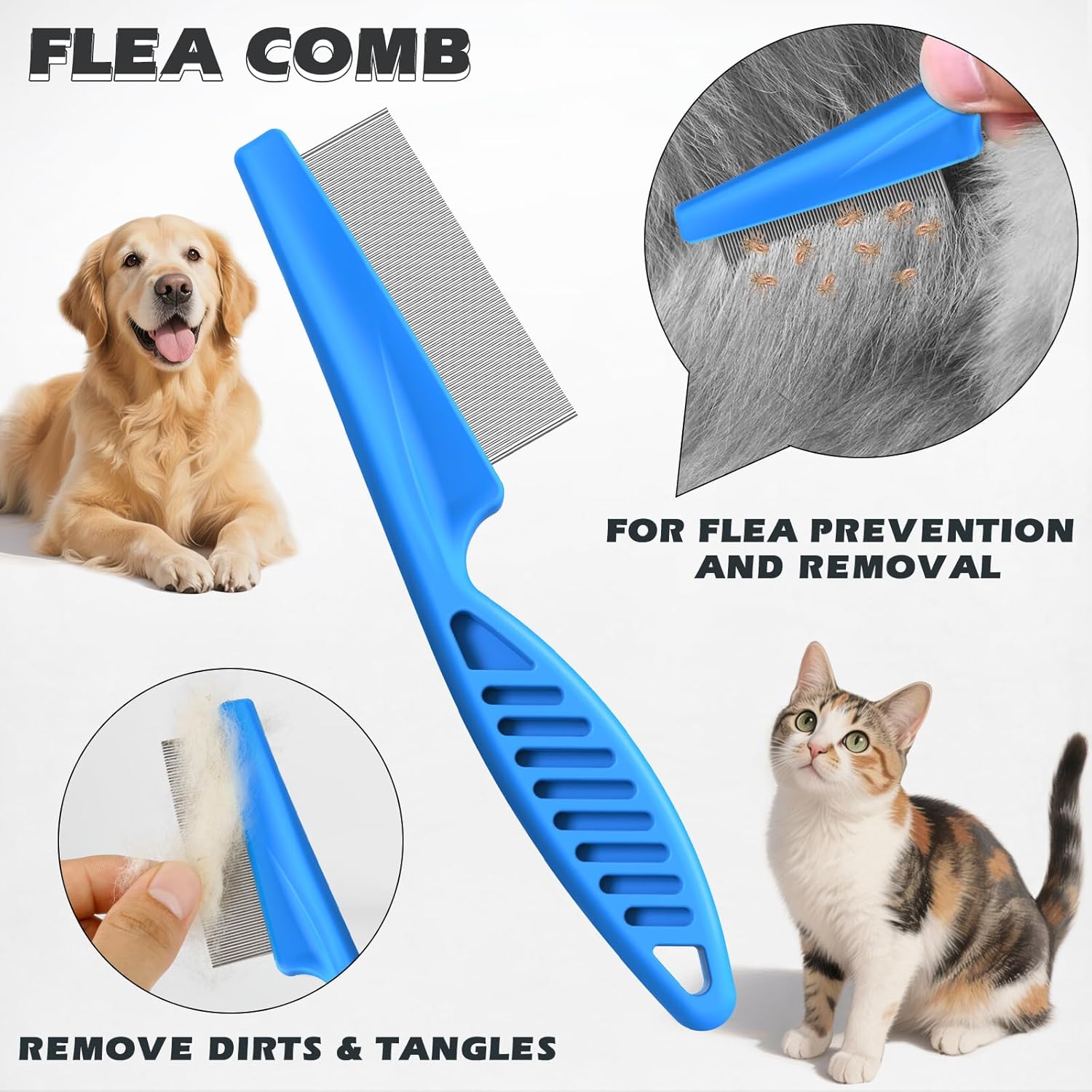 3PCS Pet Grooming Rake & Metal Comb & Flea Comb for Cats and Dogs, Double-Sided Dematting Tool, Extra-Wide Deshedding Dog Brush for Long Hair to Effectively Remove Tangles, Knots and Mats (Blue) - Happypetzone.online - Image 5
