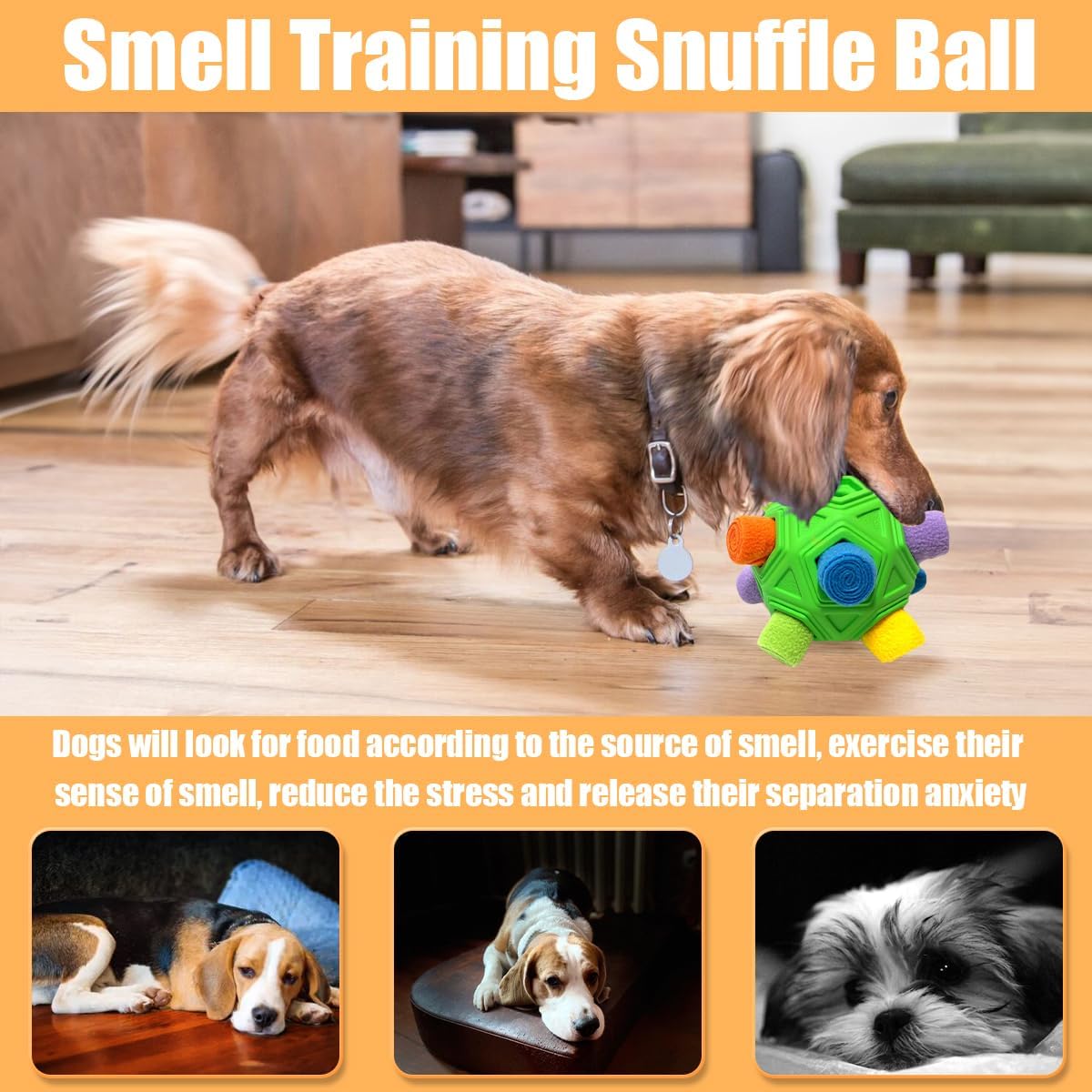 Dog Snuffle Ball-Interactive Puzzle Dog Toys Encourage Natural Foraging Skills Slow Feeder for Training and Stress Relief, Cloth Strip Hiding Food Chew Toys with Squeaky Carrot Toy for Any Size - Happypetzone.online - Image 5