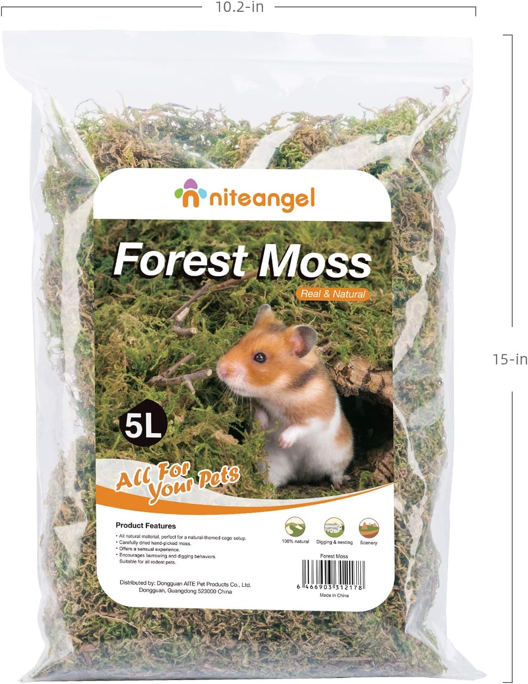 Niteangel 5L Forest Moss Soft Natural Moss Bedding Nesting for Dwarf Syrian Hamsters, Gerbils, mices, Degus or Other Small Animal - Happypetzone.online - Image 5