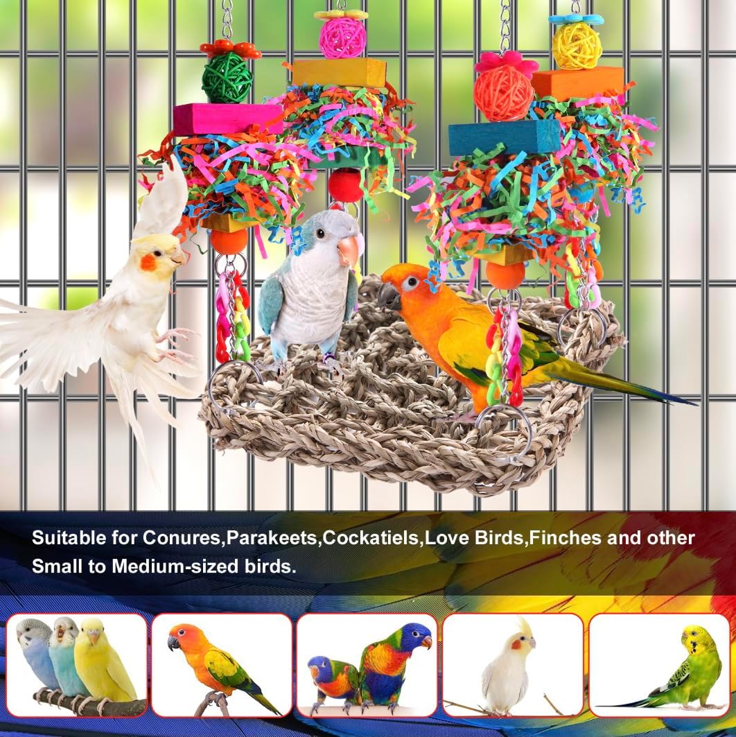 Parakeet Toys Bird Toys Conure Toys Birdcage Stands Bird Foraging Wall Seagrass Woven Hammock Swing Mat for Lovebirds,Cockatiel,Budgie and Other Small to Middle Birds - Happypetzone.online - Image 3