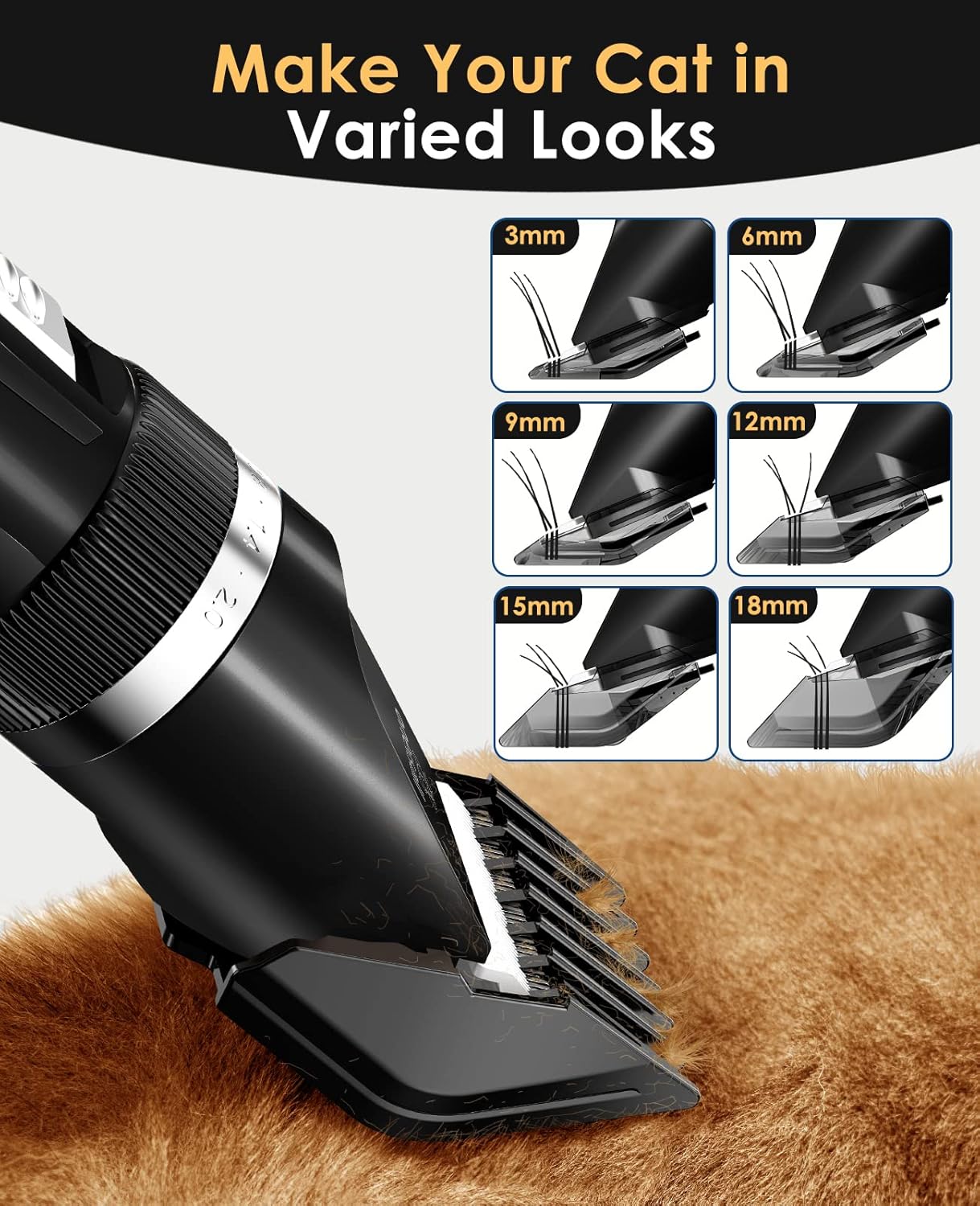 oneisall Quiet Cat Clippers for Matted & Long Hair, 2-Speed Cordless Pet Shaver Grooming Kit for Cats, Small Dogs & Animals (Black) - Happypetzone.online - Image 6
