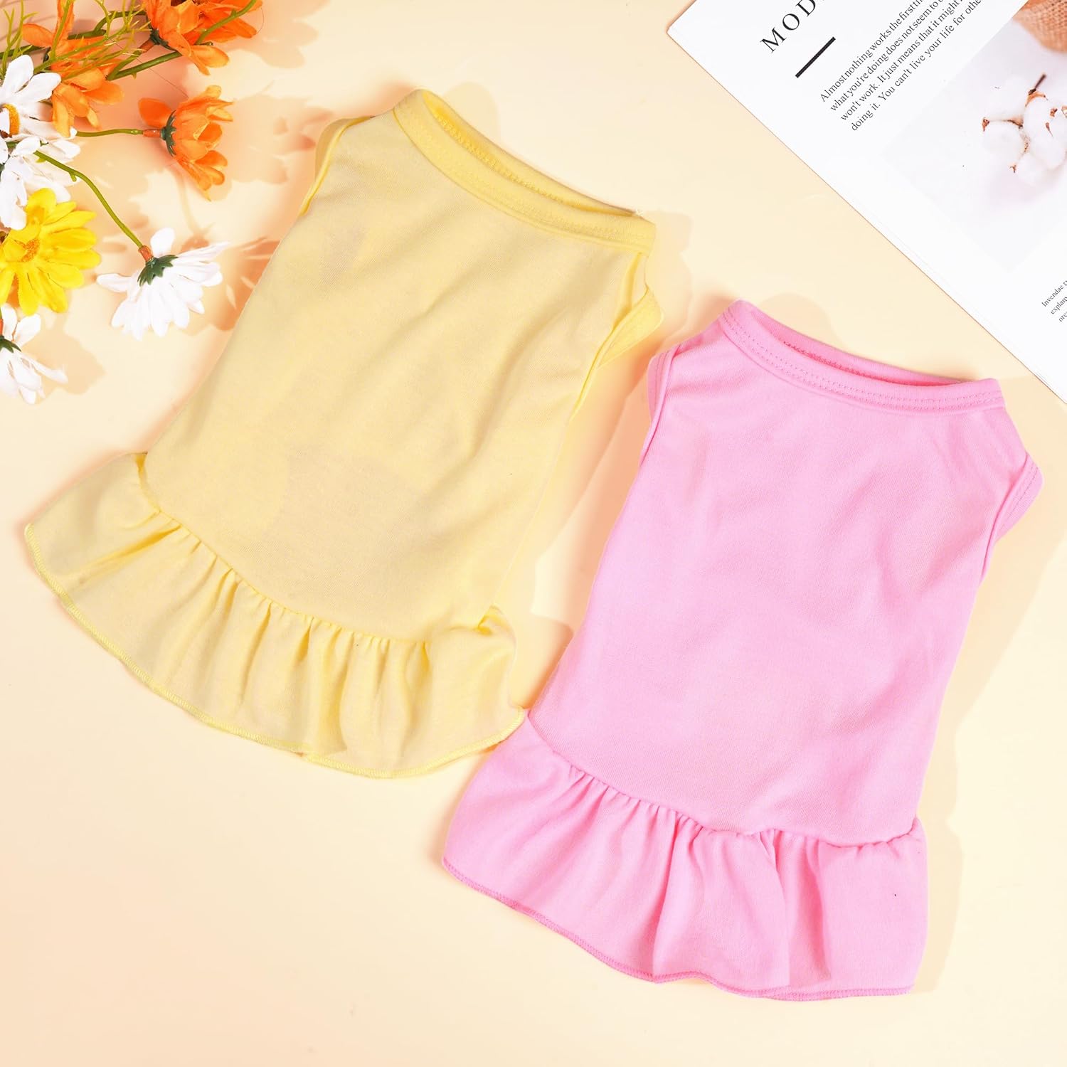 2 Pcs Dog Dresses Cat Skirt Solid Color Dog Clothes Summer Sleeveless Puppy Girl Clothes for Small Pet Dogs Cats (Yellow,Pink, Small) - Happypetzone.online - Image 4