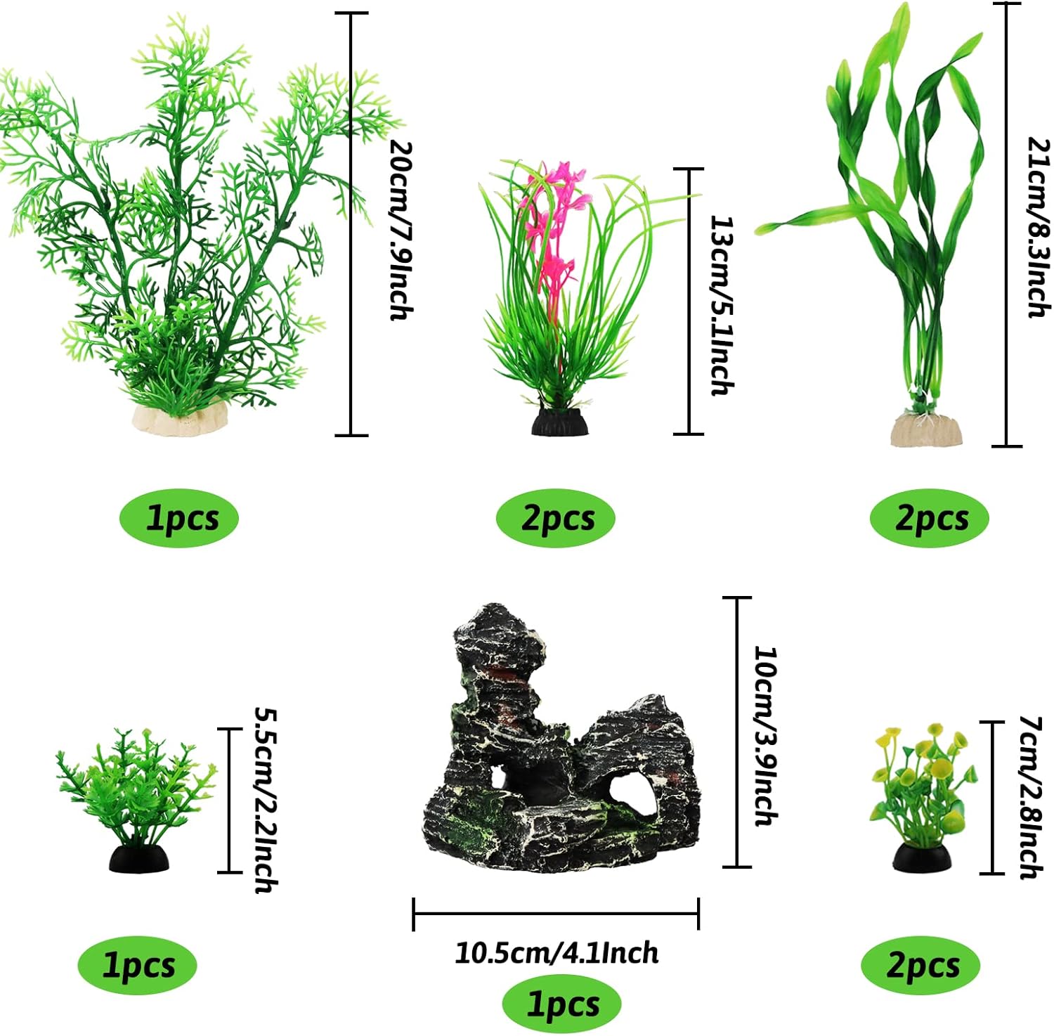Fish Tank Accessories Aquarium Decorations Plants, 9pcs Green Fish Tank Decorations Plants and Cave Rock Decoration Decor Set, Aquarium Decor Plastic Plants - Happypetzone.online - Image 2
