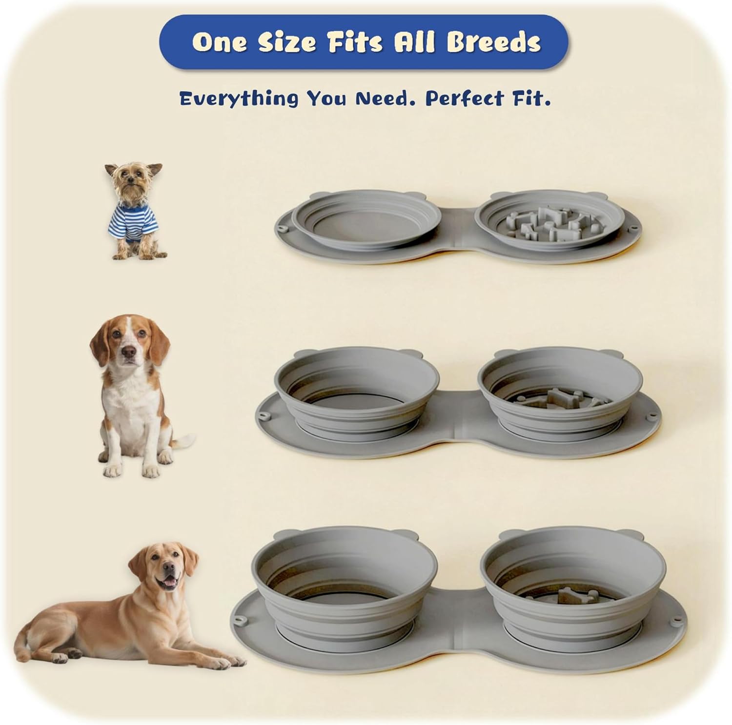 Premium Silicone Collapsible Dog Bowl with Carabiner Clip, 2-in-1 Foldable Double Pet Food & Water Travel Bowl, Portable No-Spill Design for Walking Hiking Camping, for Small Medium Dogs - Happypetzone.online - Image 4