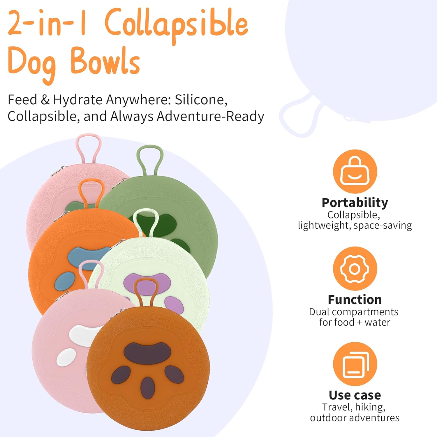 Collapsible Dog Bowls, 2-in-1 Pet Portable Travel Double Bowl Water Food Feeder Traveling Camping & Walking 25oz Pink - Happypetzone.online - Image 7