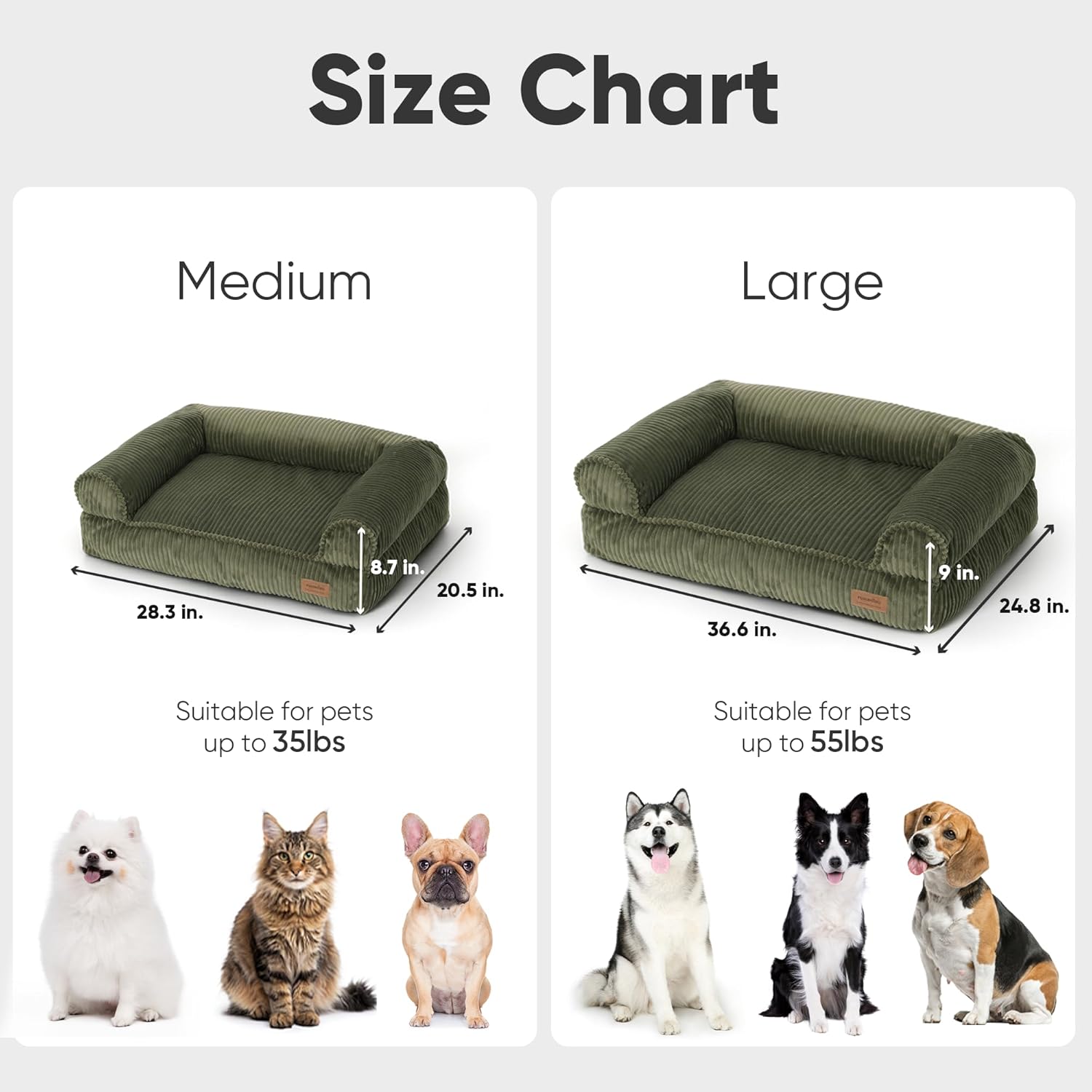 FUKUMARU Dog Couch Bed, Corduroy Cozy Cat Bed for Indoor Cats with Washable Cover, 28in Waterproof Orthopedic Dog Beds Sofa for Small Dogs and Large Cats, Cute Warm Cotton Pet Sofa, Green - Happypetzone.online - Image 6