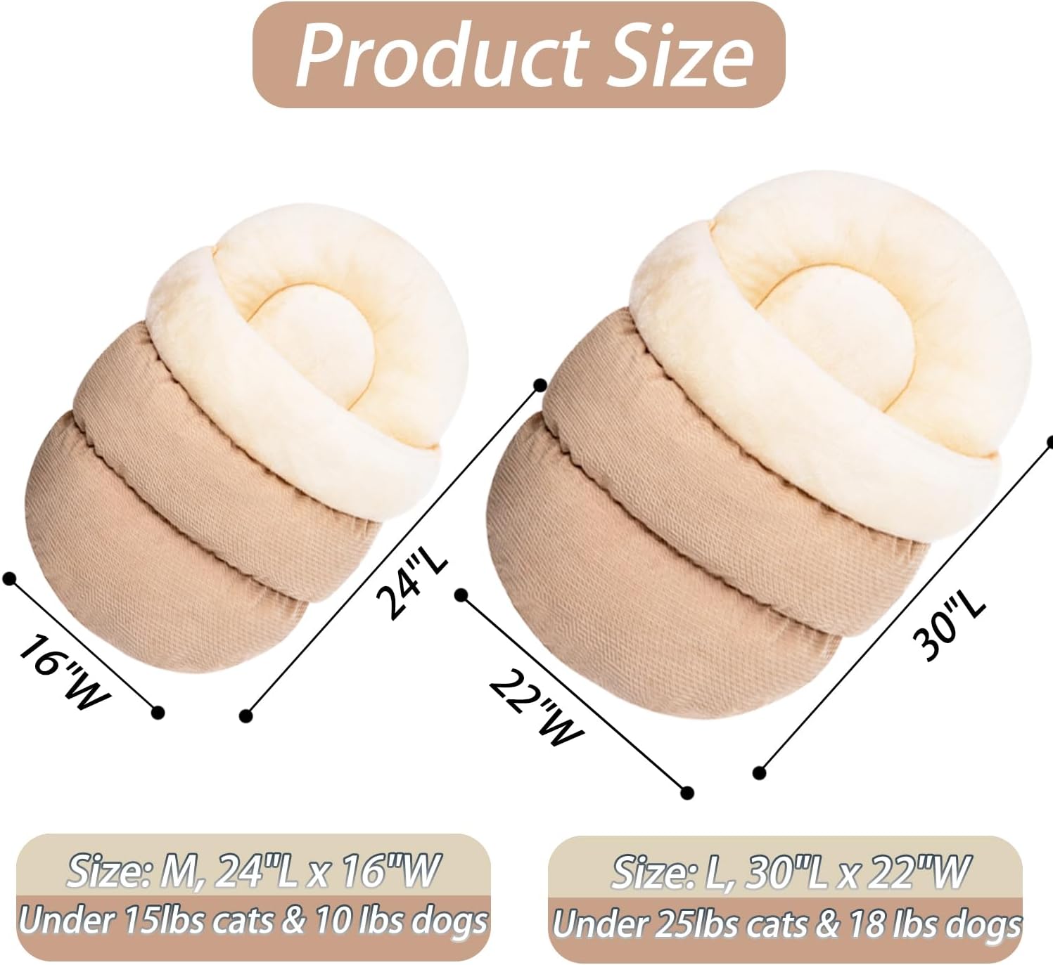 Romaneco Cat Bed - Pet Slipper Cave Bed for Indoor Cats and Small Dogs, Self Warming, Cozy & Soft Plush, Anti-Slip & Durable, Washable for Kittens and Puppies Under 15 lbs (24"x16", M, Light Brown) - Happypetzone.online - Image 5