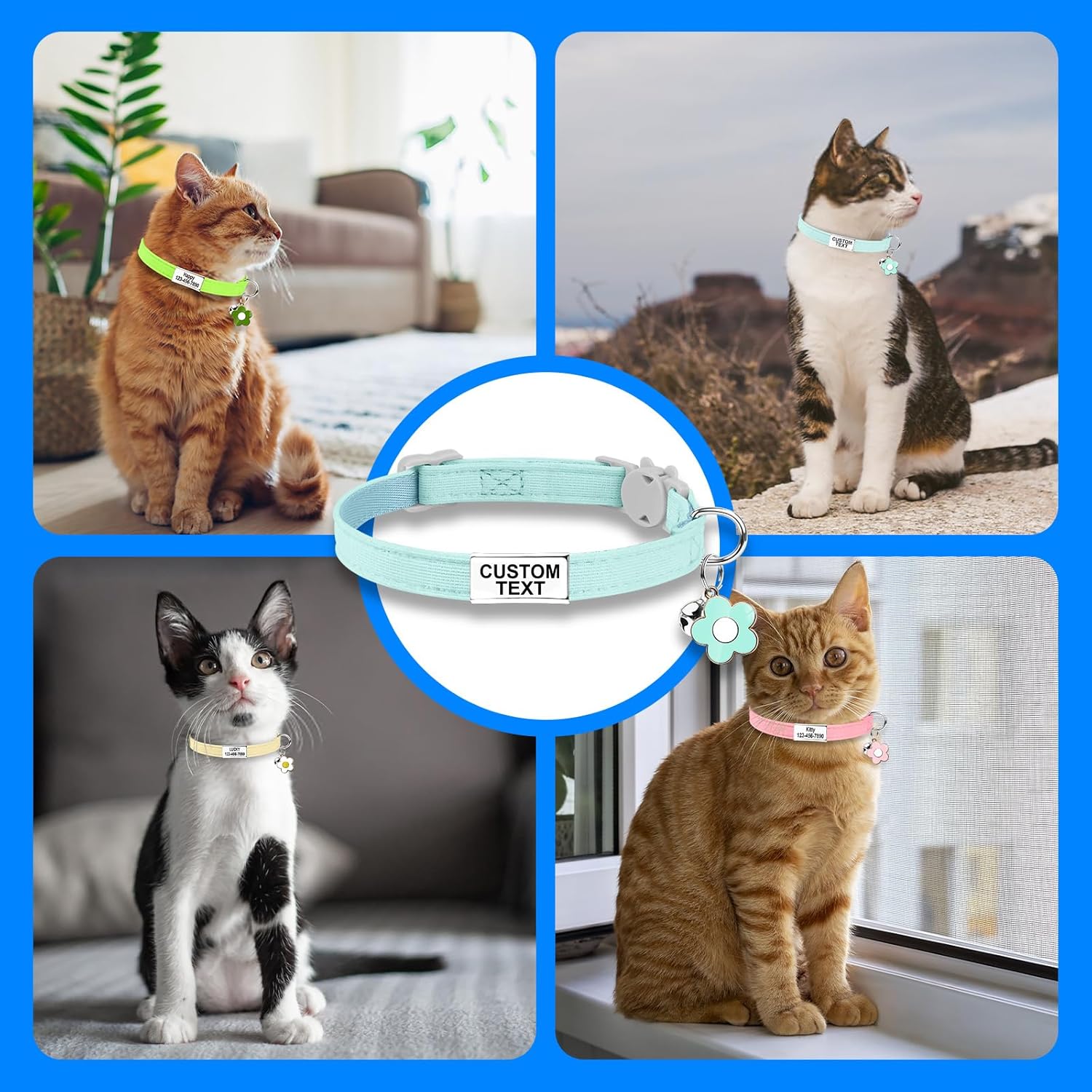 Custom Glow in the Dark Cat Collar with Breakaway Buckle Anti-Lost Nameplate Luminous Cat Collar - Adjustable Size (8-11 Inch) for Kittens Cats, Personalized Laser Engraving ID Tag & Removable Bell - Happypetzone.online - Image 8