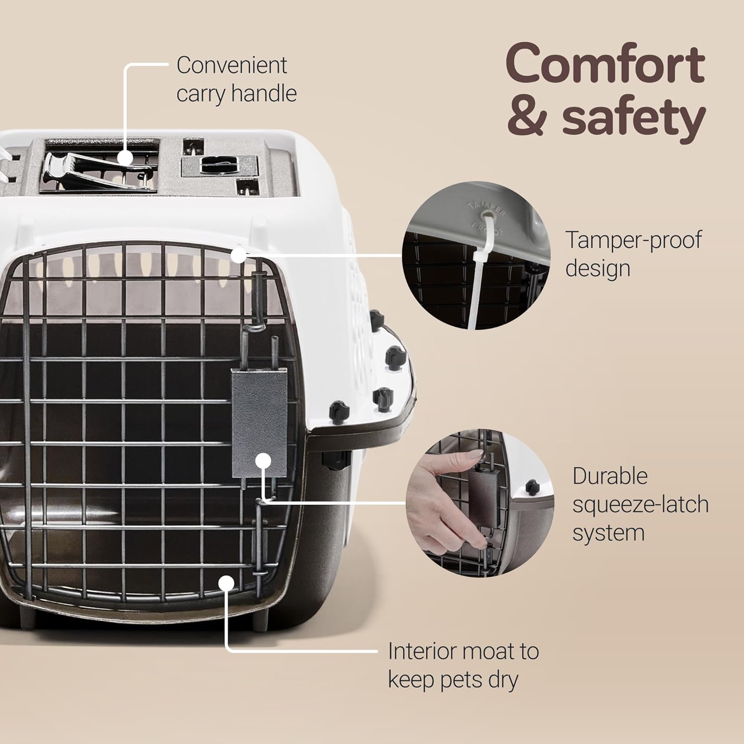 Petmate Dog Crates for Small Dogs & Cat Carriers, Two-Door Plastic Pet Kennel, Top & Front Loading, Made in USA, 19", White - Happypetzone.online - Image 4