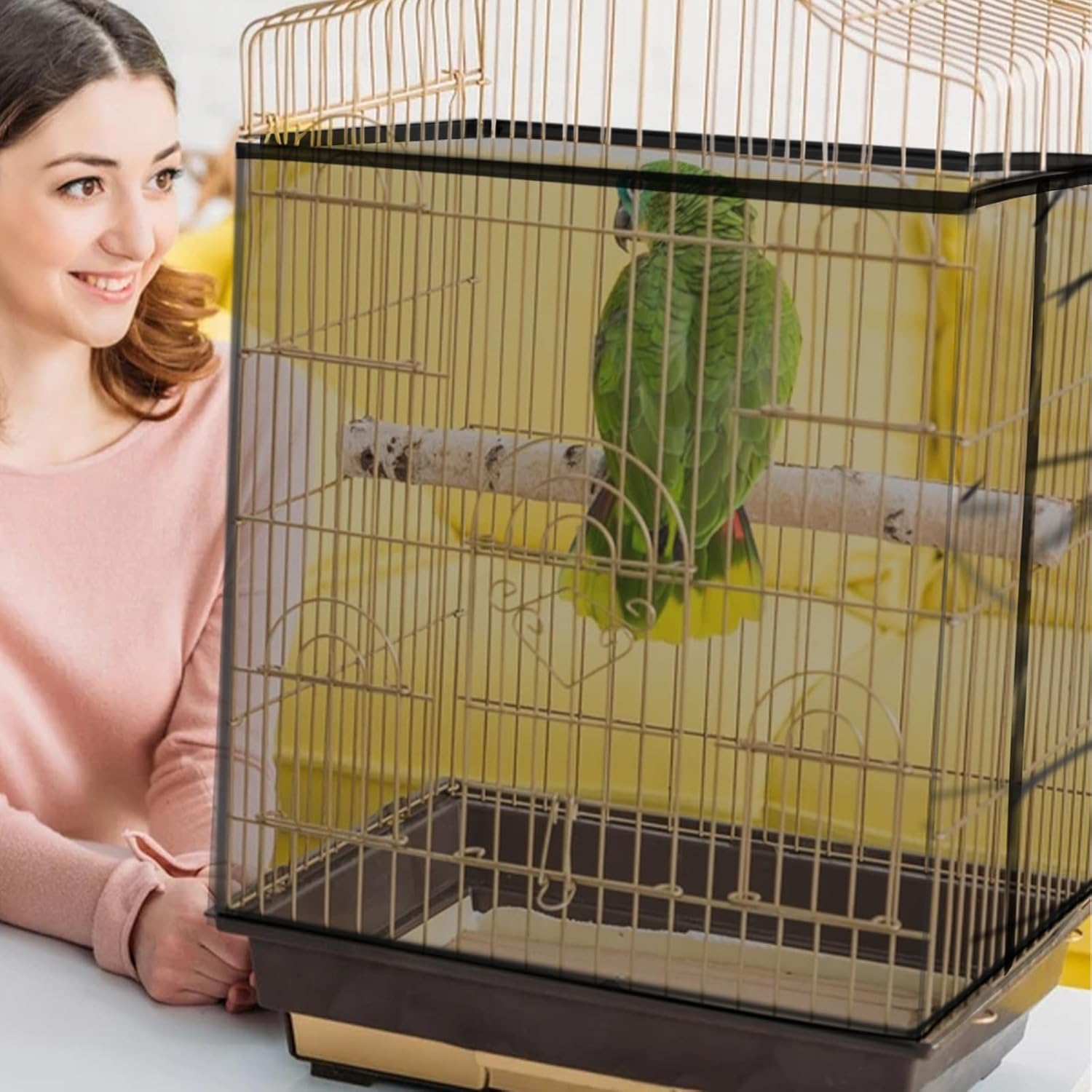 Daoeny Bird Cage Seed Catcher, Large Bird Cage Cover, Adjustable Soft Airy Nylon Mesh Net, Birdcage Cover Skirt Seed Guard for Parrot Parakeet Macaw African Round Square Cages (Black) - Happypetzone.online - Image 5