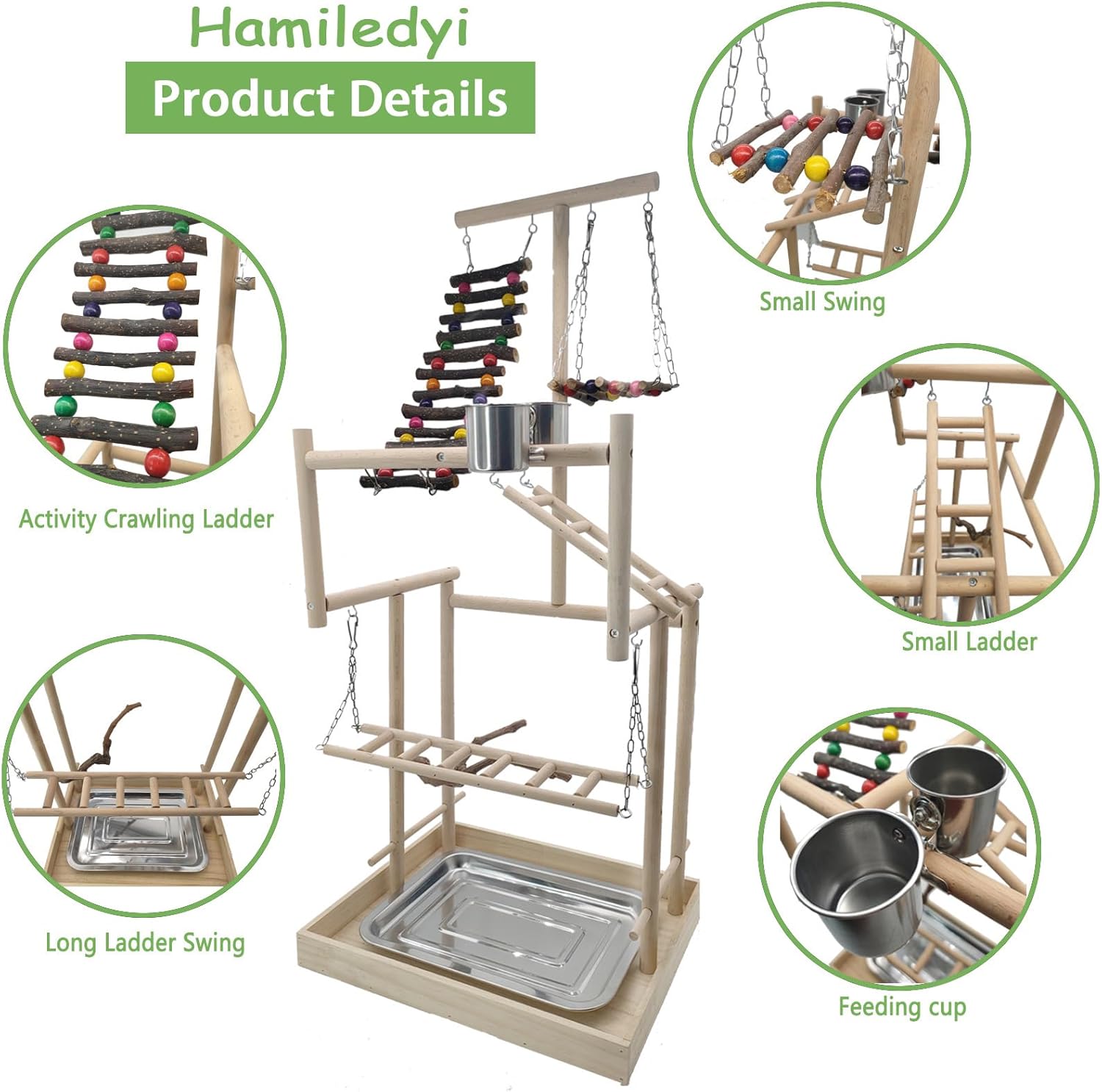 Hamiledyi 4 Layers Large Bird Playground 32" H Pet Parrot Playstand Gym Perch Wood Playpen for Parakeets Lovebirds Conure Cockatiel Cockatoos Finch Budgies or Other Small and Medium Sized Birds - Happypetzone.online - Image 2