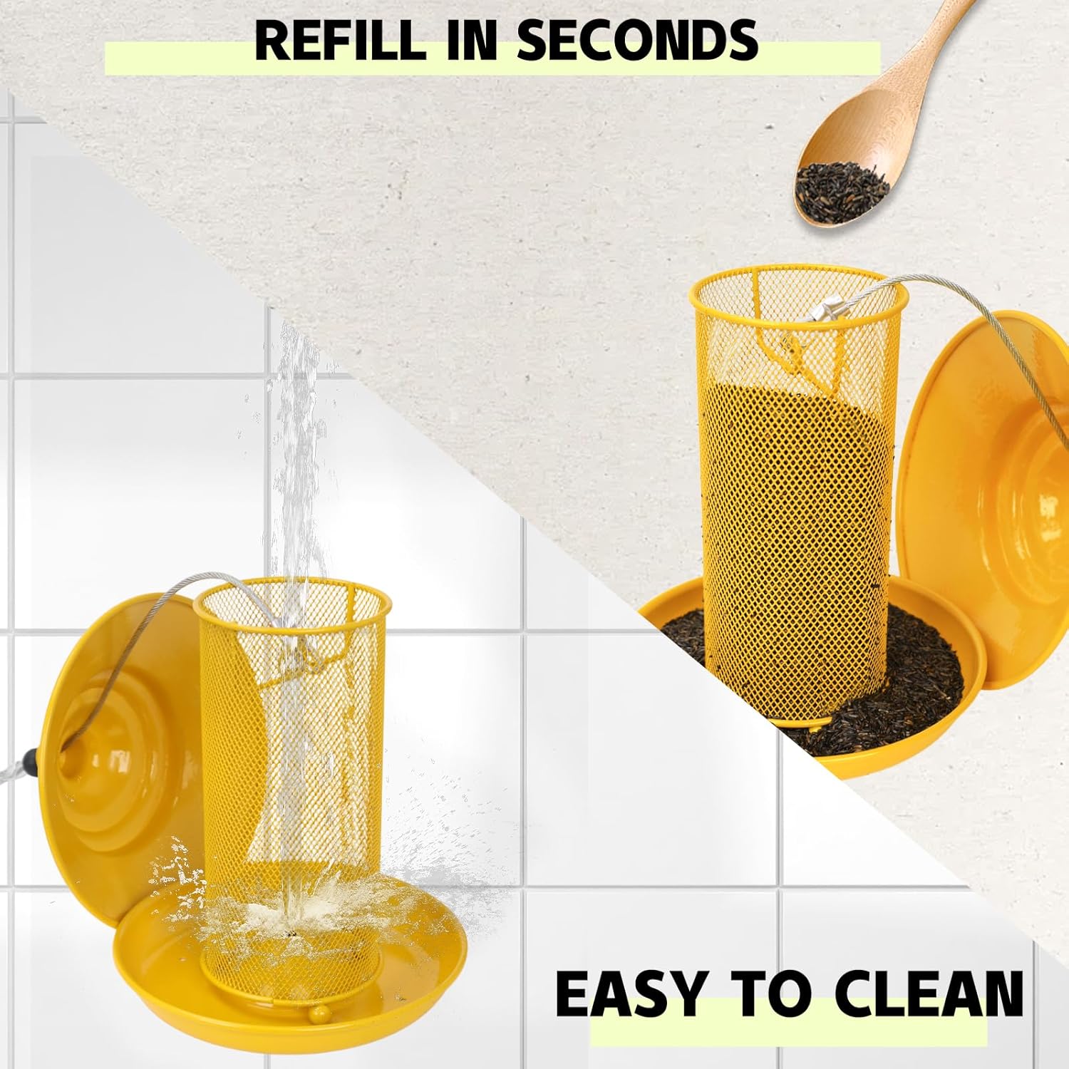 Finch Feeder - All-Metal Squirrel Proof Thistle Nyjer Seed Bird Feeder for Outdoors, 2.5LB Capacity, Powder-Coated Rust Resistant Mesh Design for Goldfinches & Small Birds Yellow - Happypetzone.online - Image 7