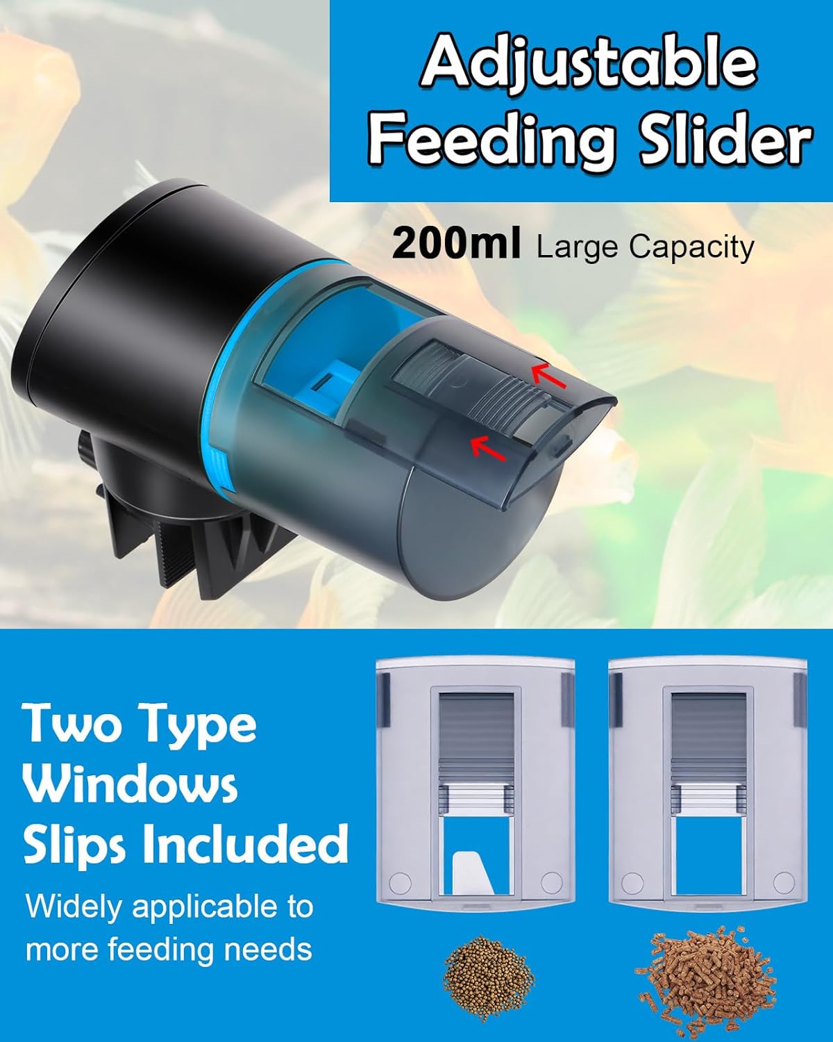 Automatic Fish Feeder for Aquarium - Rechargeable Fish Food Auto Dispenser Vacation Turtle Feeder with USB Charger Cable,LCD Screen, Customized Schedule (Blue) - Happypetzone.online - Image 3