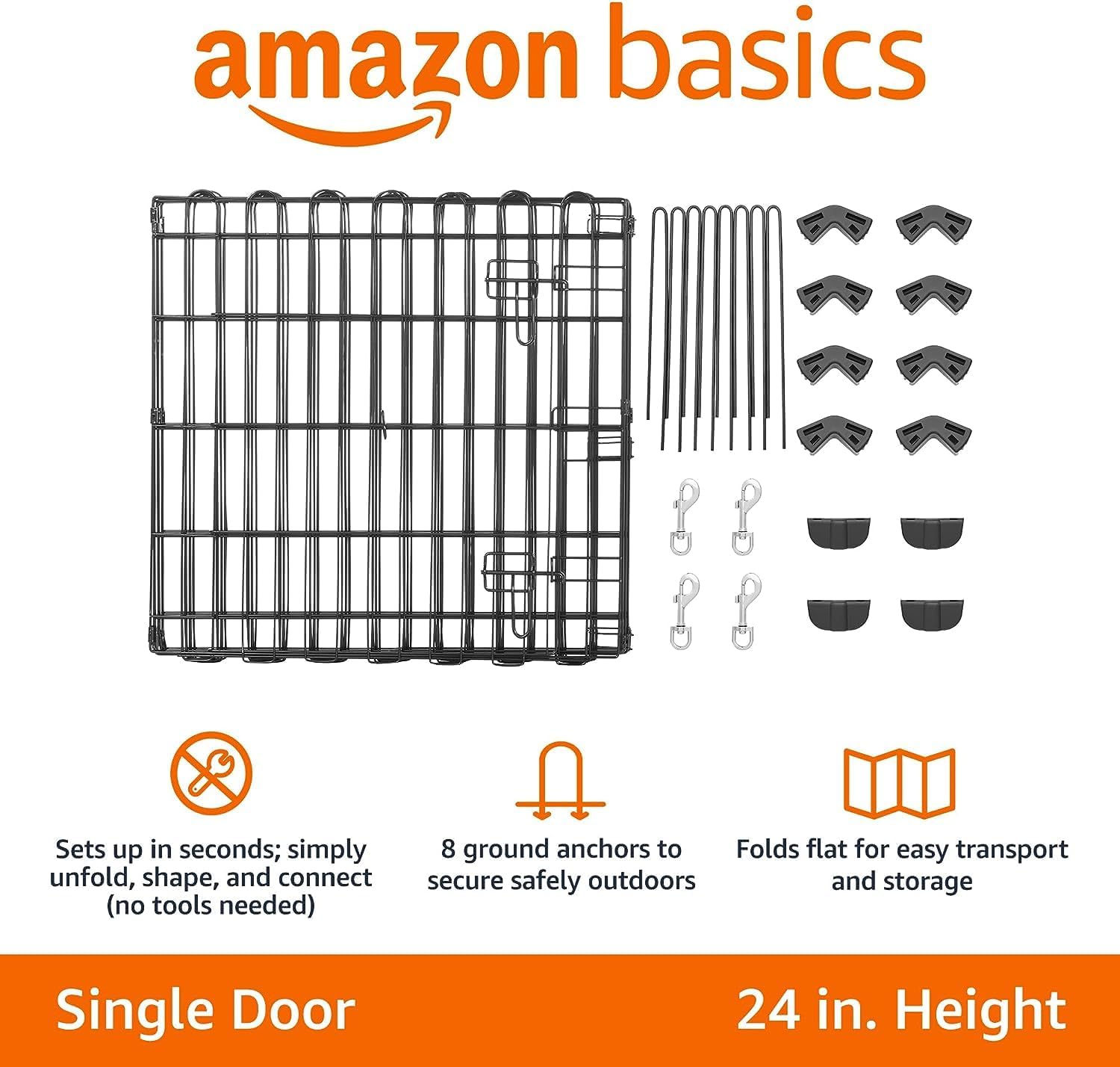 Amazon Basics Foldable Octagonal Metal Exercise Pen for Dogs, Indoor/Outdoor, Single Door, 8 Panels, 24" Height, Extra Small, Easy to Assemble, Black - Happypetzone.online - Image 5