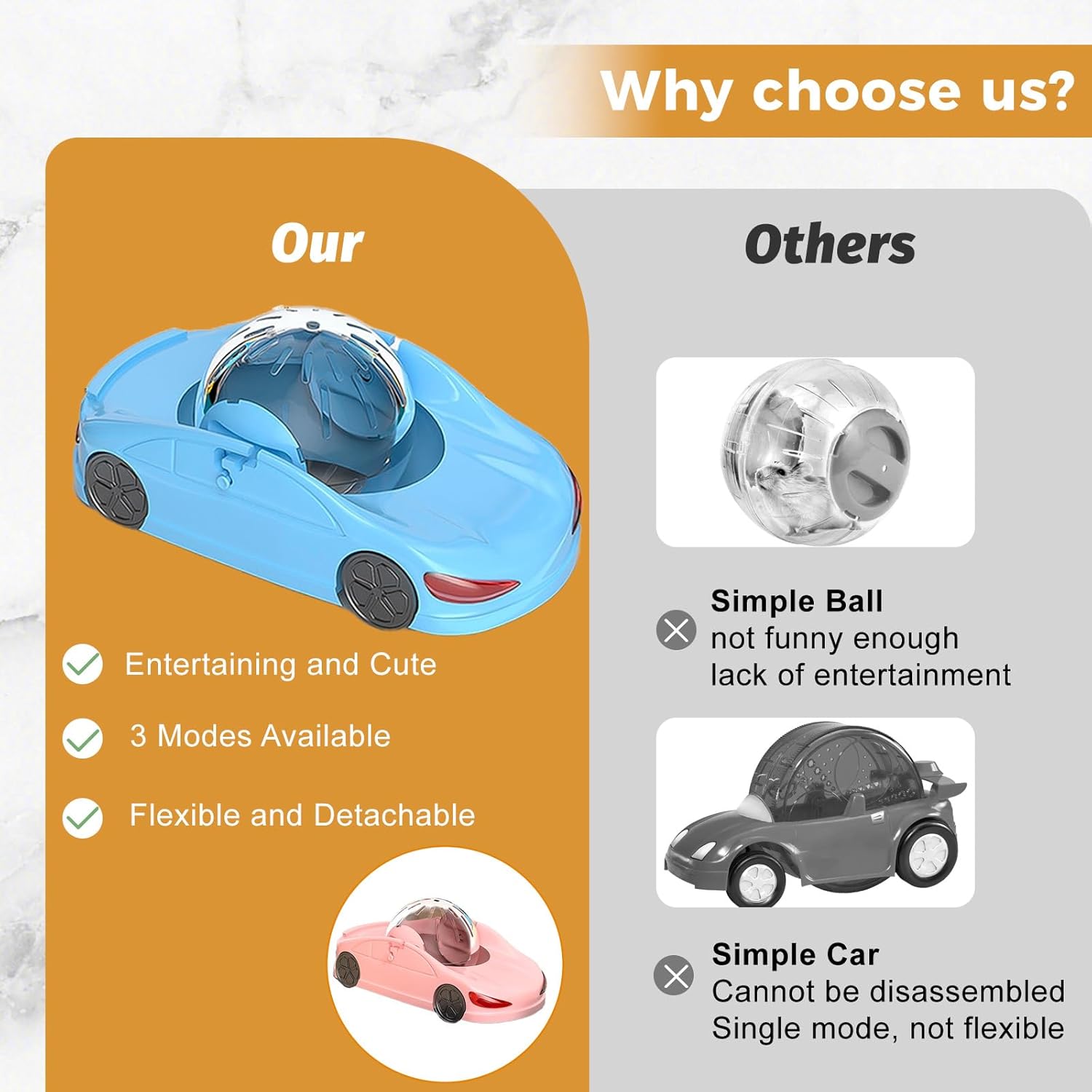 Hamster Exercise Ball Sports Car,Hamster Car with Detachable Transparent Ball,Funny Exercise Wheel for Hamsters,3 Modes Available,Suitable for Dwarf Small Pet - Safe, Breathable and Cute (Pink, 5.7") - Happypetzone.online - Image 5