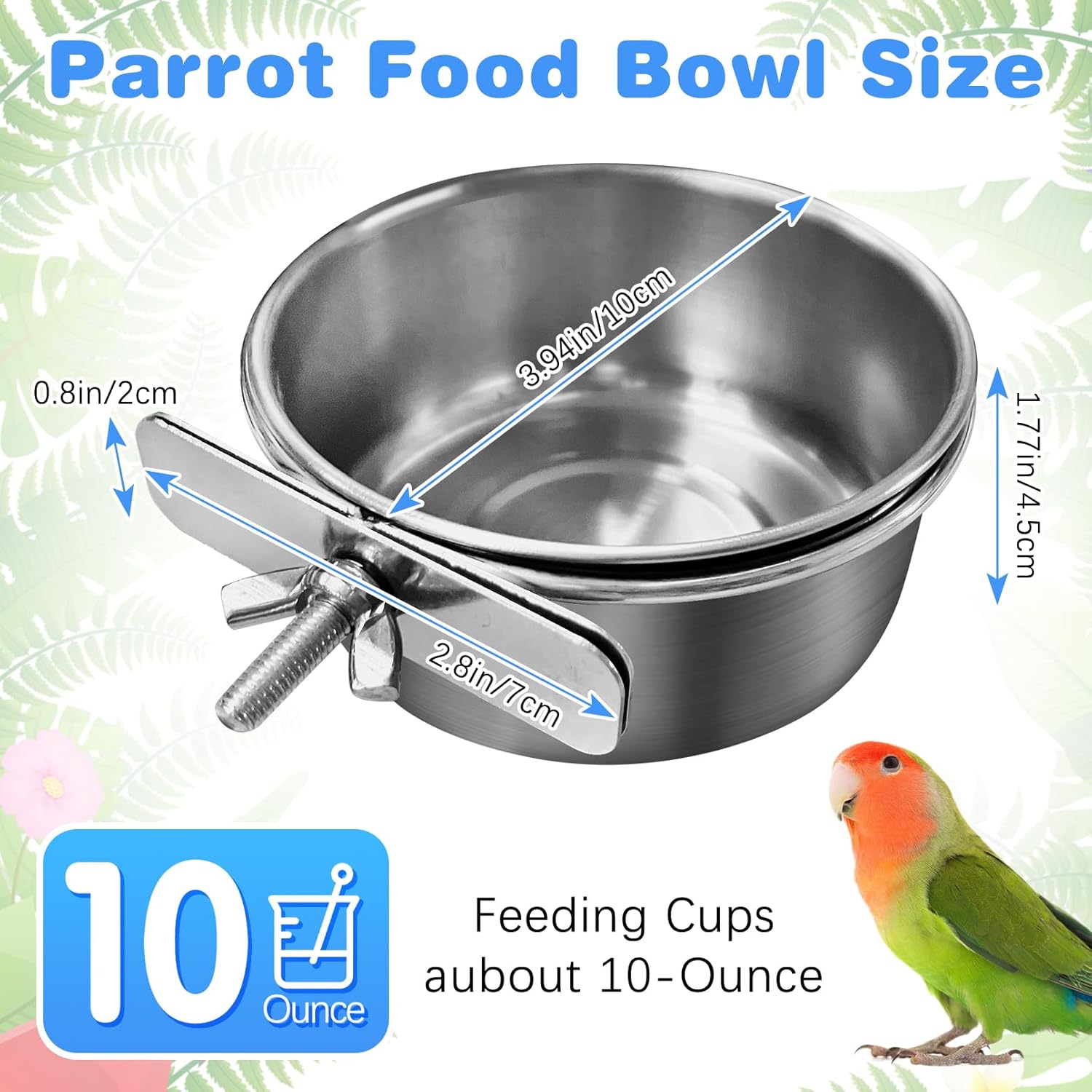 Tfwadmx Bird Feeding Dish Cups Parrot Food Bowl Clamp Holder Coop Cup, 2PCS Bird Cage Water Bowl for Parakeet African Greys Conure Cockatiels Lovebird Budgie Chinchilla - Happypetzone.online - Image 2