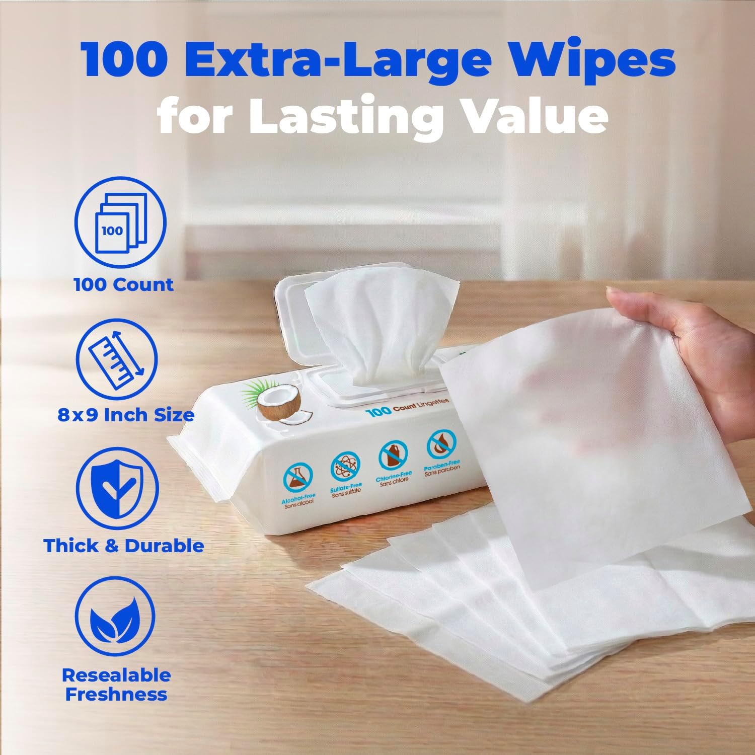 Best Pet Supplies 8" x 9" Large Dog Wipes - Cleaning and Deodorizing for Paws and Coat - Gentle Formula with Coconut Vitamin E for Puppies and Cats - 100 Count - Happypetzone.online - Image 6