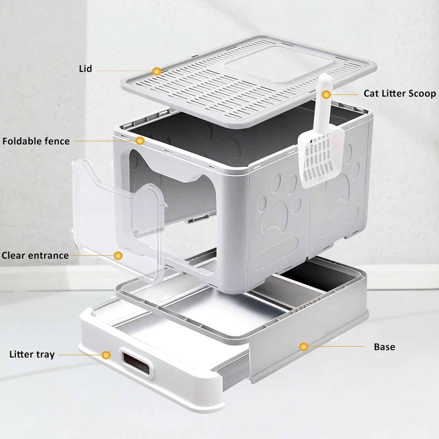 Enclosed Cat Litter Box with Lid Top Exit Covered Metal Stainless Steel Litter Box Leak Proof & Odorless Easy to Clean Including Cat Litter Scoop and Litter Mat - Happypetzone.online - Image 6