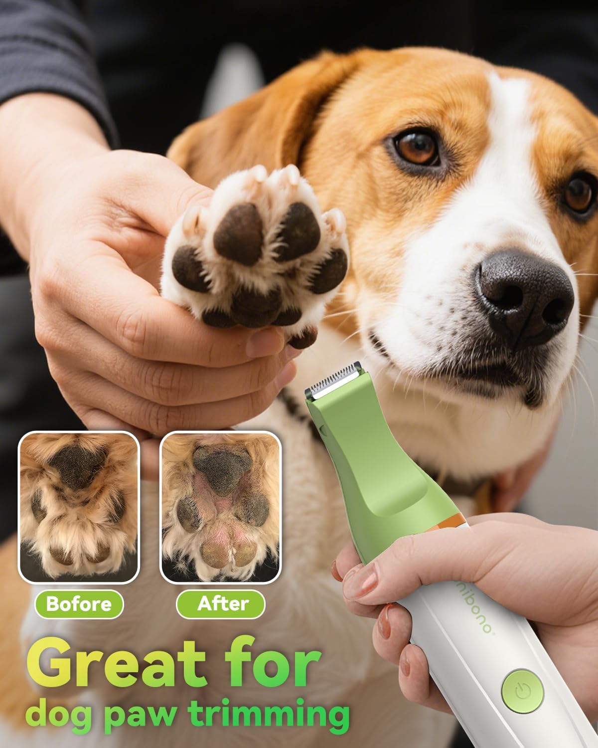 unibono Dog Grooming Kit with Paw Trimmer, All-in-One Low Noise Electric Rechargeable Small Quiet Pet Clippers Foot Dog Hair Shaver with Stainless Steel Scissors and Comb for Dogs at Home (Green) - Happypetzone.online - Image 5