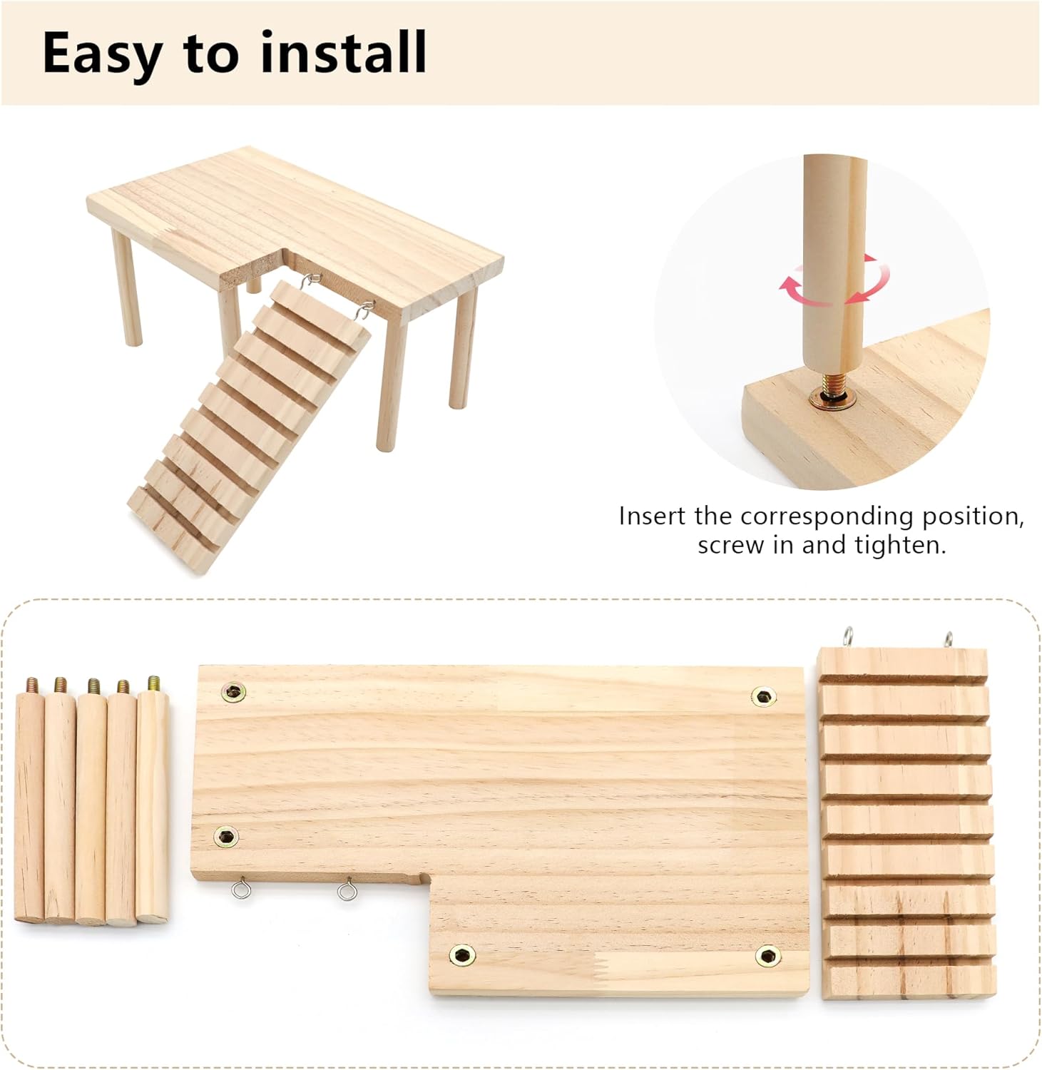 Hamster Wooden Platform with Legs Small Animal Climbing Ladder Standing Rat Guinea Perch Chew Toy Cage Accessories (Platform-Small) - Happypetzone.online - Image 2
