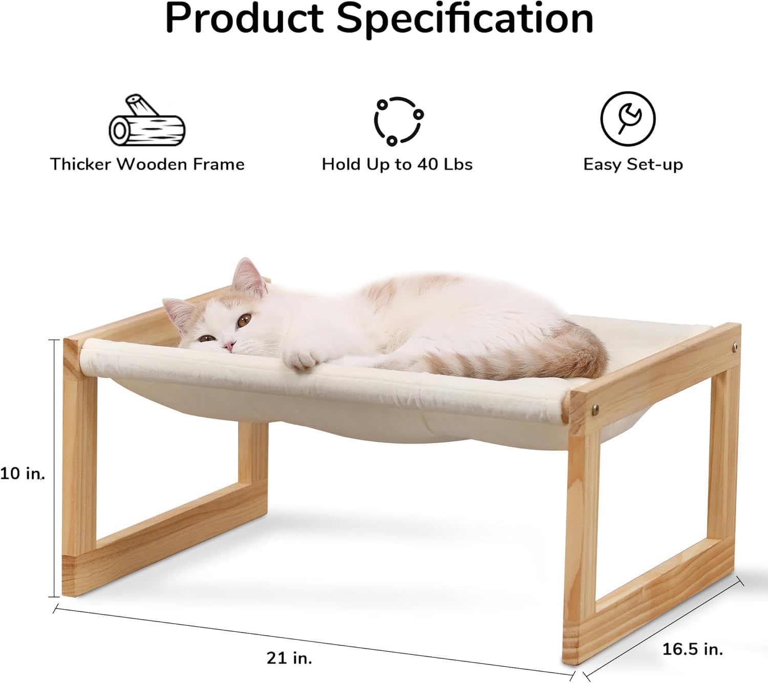 FUKUMARU Cat Bed Hammock, Cozy Velvet Cat Couch for Indoor Cats, Raised Wooden Cats Perch, 21 Inch Pet Sofa, Outdoor Dog Beds, Suitable for Puppy, Bunny and Small Animal, White - Happypetzone.online - Image 7
