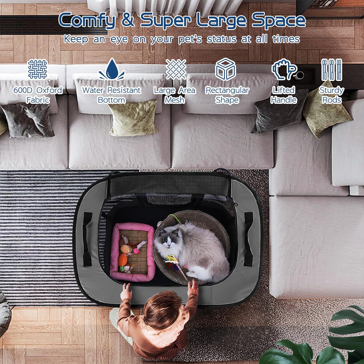Dog Playpen,Pet Playpen,Foldable Puppy Cat Playpen,Portable Exercise Kennel Tent Crate,Water-Resistant Breathable Shade Cover,Indoor Outdoor Travel Camping Use for Small Animals with Carrying Case(M) - Happypetzone.online - Image 5