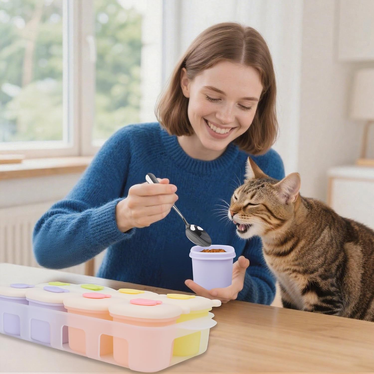 Pet Wet Food Container with Lids for Fridge,8-Pack Farmers Homemade Silicone Dog Food Container with Scoop,1.1oz Each, Keeps Wet Can Food Fresh, Odor-Resistant,Freezer, Microwave & Dishwasher Safe - Happypetzone.online - Image 7