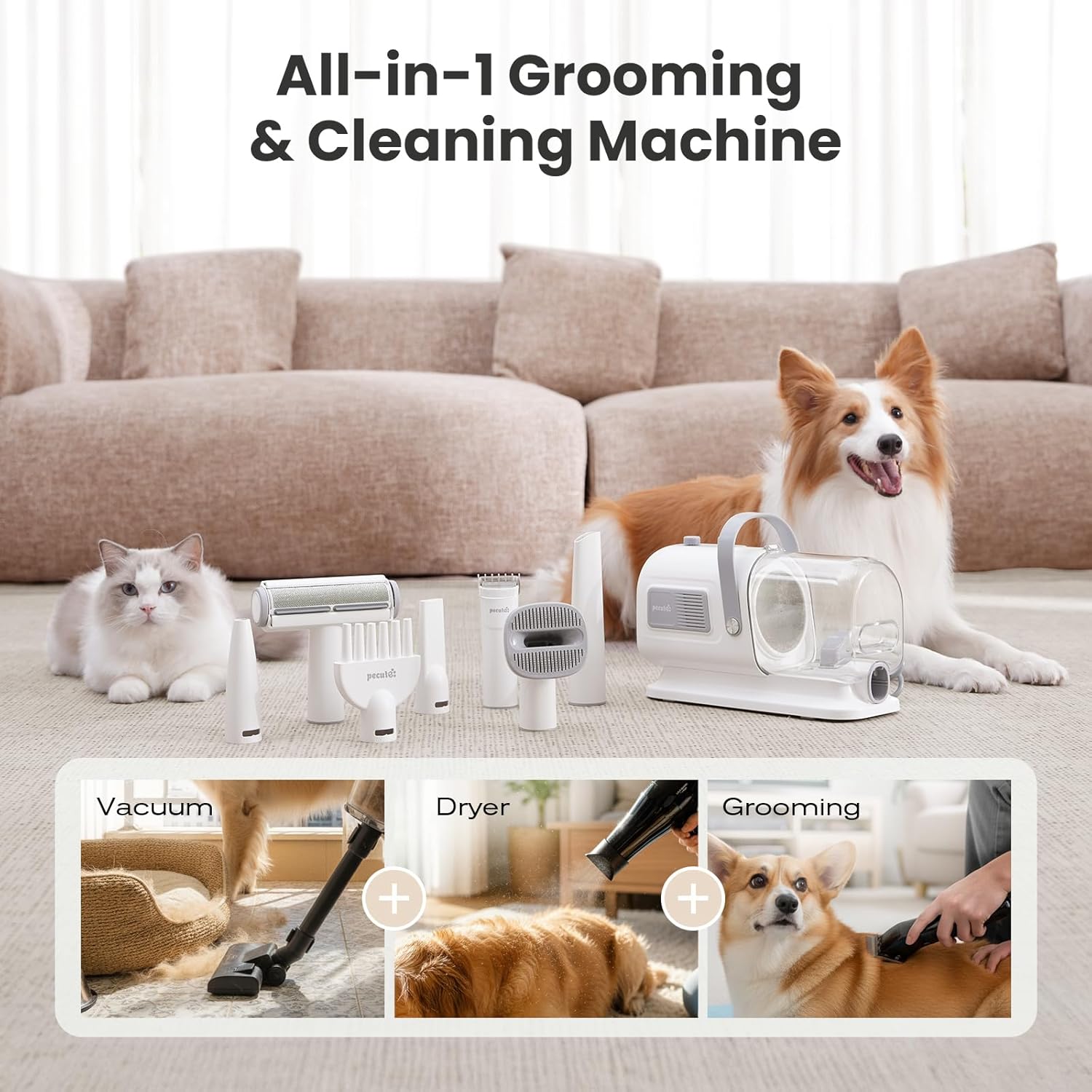 Pecute Dog Grooming Vacuum & Dryer, 7-in-1 Pet Grooming Kit with Clipper, 10000Pa Dog Vacuum for Shedding Grooming, Adjustable Speed & Temp, 55dB Low Noise,1.7L Dust Cup - Happypetzone.online - Image 2