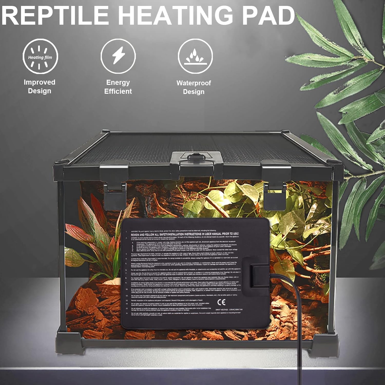 Aiicioo Reptile Heating Pad - Hermit Crab Heater Heat Mat for Reptiles Snake Lizard Terrarium 8 Watt - Happypetzone.online - Image 6