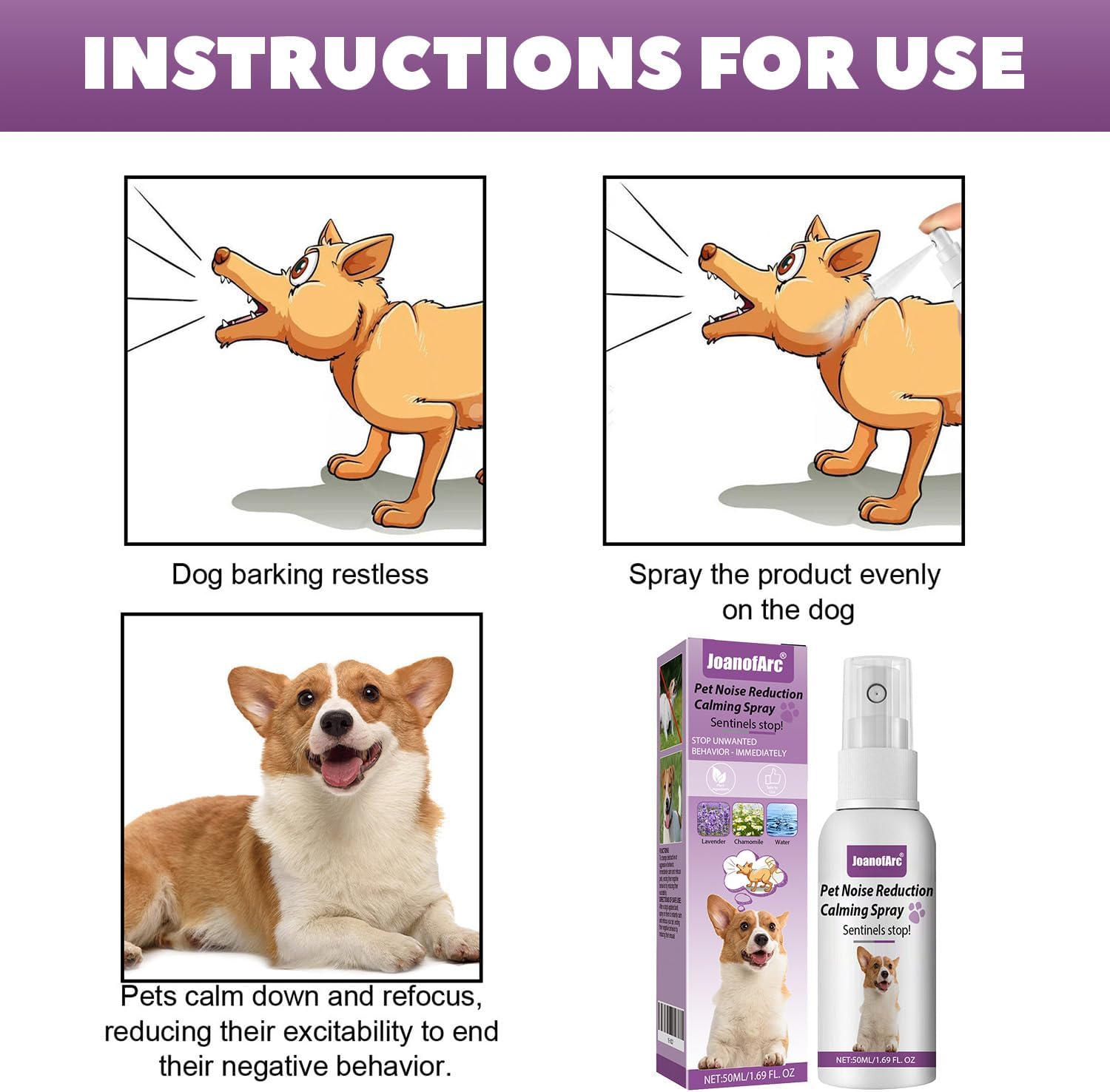 JoanofArc Calming Spray, Cat & Dog Calming Pheromone Spray 50ml with Diffuser Kit, Support Calmness, Stress Reduction, Stops Scratching & Barking for Home Travel, Safe for Pets - Happypetzone.online - Image 4