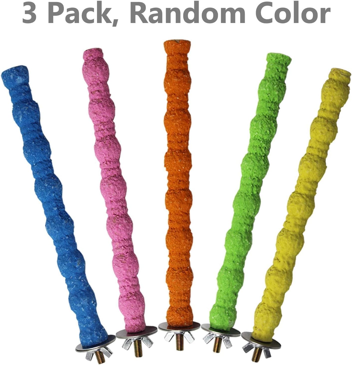 kathson 3PCS Bird Perch Parrot Stand Cage Accessories Natural Wooden Stick Paw Grinding Rough-surfaced Chew Toy for Cockatiels Cockatoo Lorikeet Conure Parakeet (Random Color,7.87inch) - Happypetzone.online - Image 2