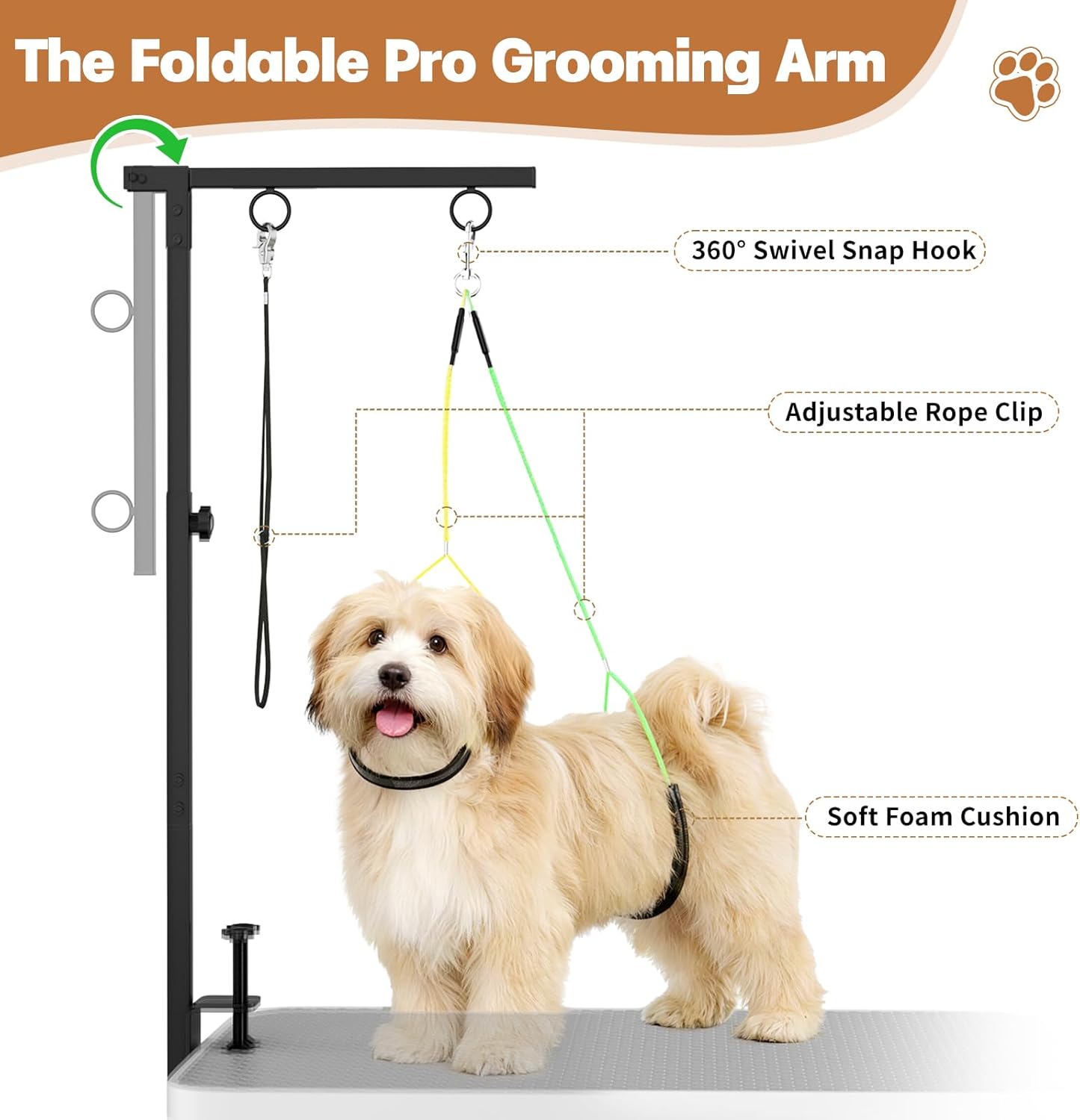 Dog Grooming Table Arm, 31.5"-43.3" Adjustable Pet Stand with Hammock & Clips – 3-in-1 Grooming Kit for Nail Trimming, Haircut & Drying, Home Supplies for Small Dogs - Happypetzone.online - Image 5