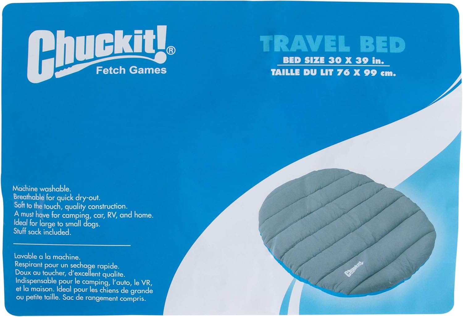 Chuckit! Outdoor Travel Portable Water Resistant Travel Pillow Dog Bed For Medium to Large Dogs 20 to 100 lbs, 39"L x 30"W, Blue - Happypetzone.online - Image 2