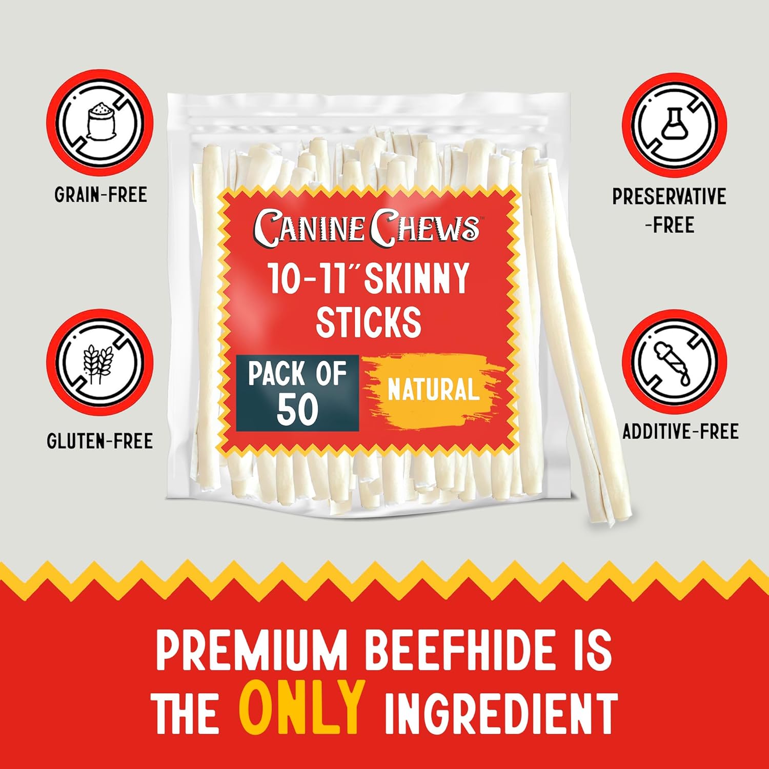 Canine Chews 10-11" Retriever Stick Rolls Rawhide for Dogs Skinny Sticks for Small Aggressive Chewing Dogs (50 Pack) - Happypetzone.online - Image 2