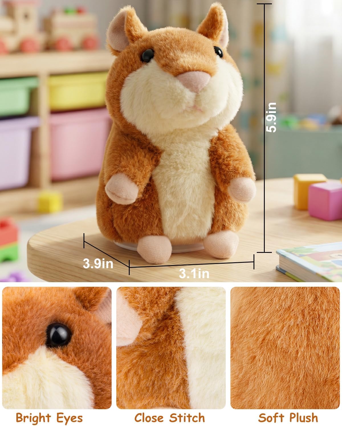 Ayeboovi Toddler Toys Talking Hamster Repeats What You Say, Kids Toys for 2 3 4 5 6 7 8 Year Old Girls Boys Birthday Gift, Stuffed Animals Interactive Learning Autism Toy - Happypetzone.online - Image 6