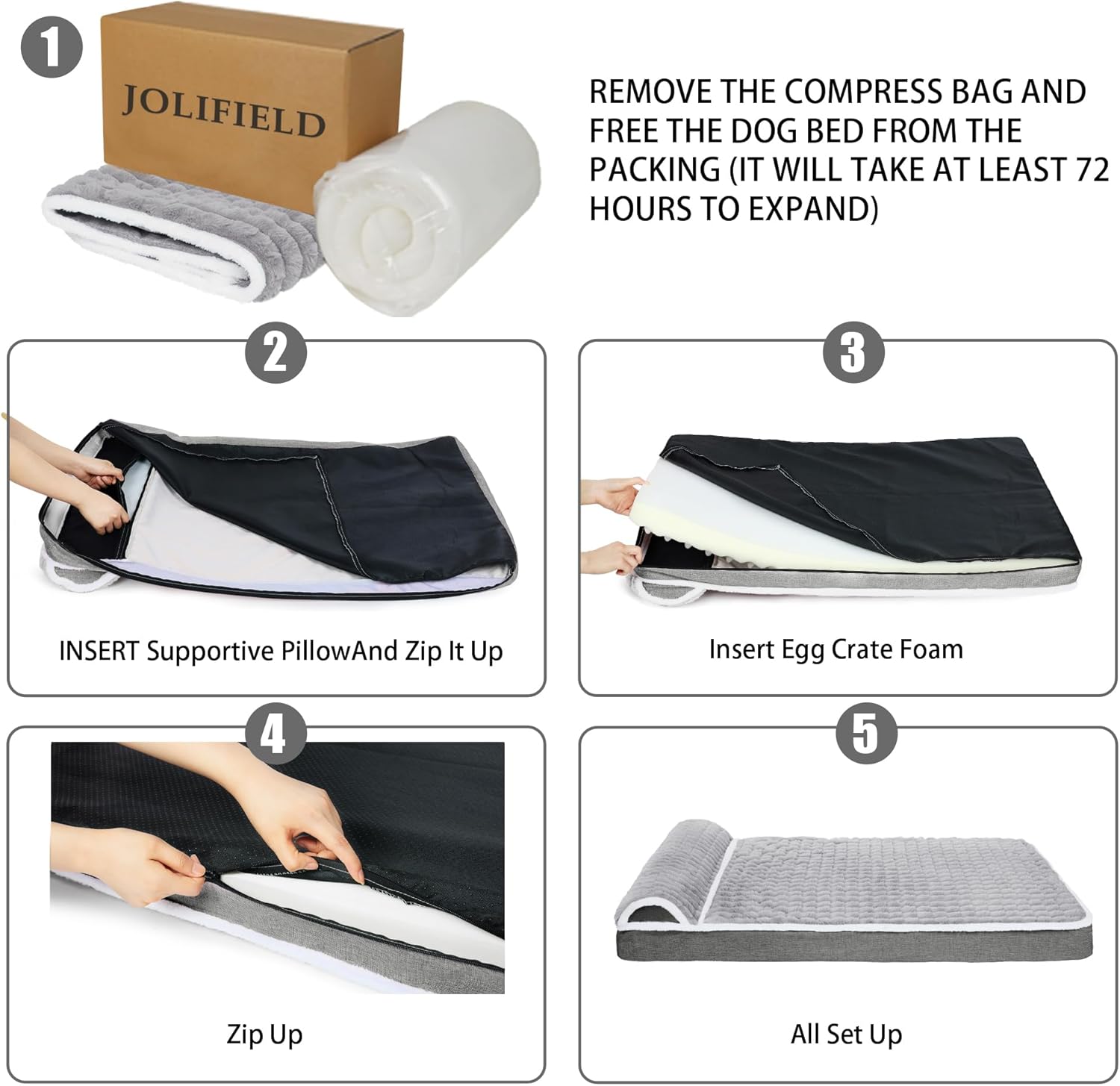 Orthopedic Dog Bed Large Sized Dog with Pillow 36''X24'', Waterproof Soft Comfortable Egg Crate Foam Pet Crate Beds Mat with Removable Washable Cover and Non-Slip Bottom, Grey - Happypetzone.online - Image 8